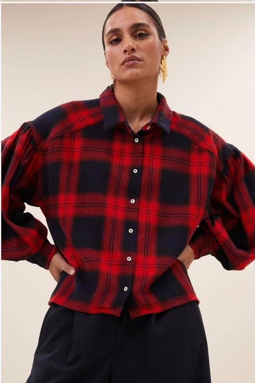 By-Bar By Bar Short Red Check Blouse | Poppy Check
