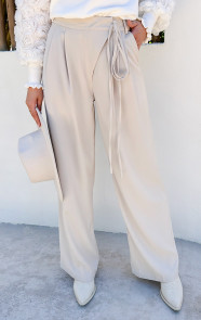 The Musthaves Wide Fit Pantalon Met Strik Beige