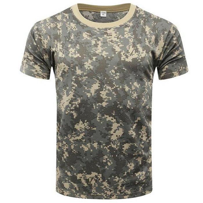 4 MEN Heren militaire tactische camouflage camo T-shirt leger gevecht zomer spier tee top L grijs