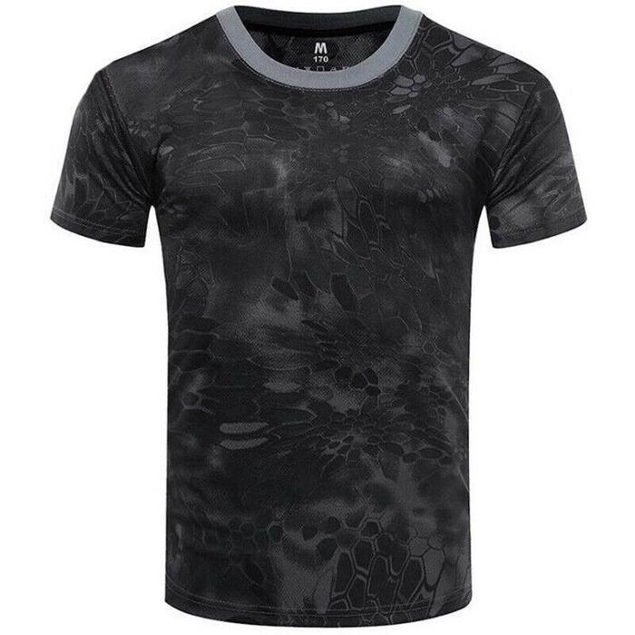 4 MEN Heren militaire tactische camouflage camo T-shirt leger gevecht zomer spier tee top XXXL zwart
