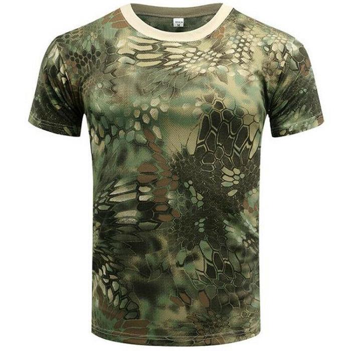 4 MEN Heren militaire tactische camouflage camo T-shirt leger gevecht zomer spier tee top M groen