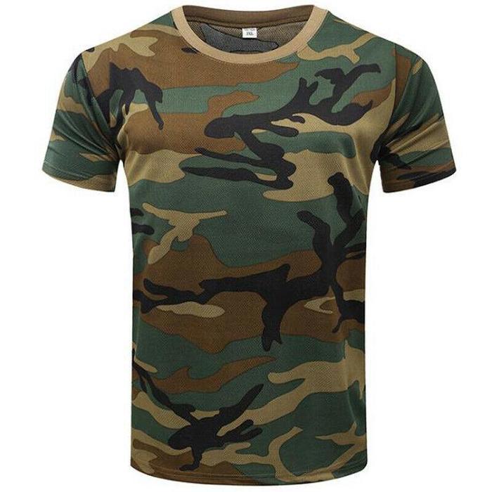 4 MEN Heren militaire tactische camouflage camo T-shirt leger gevecht zomer spier tee top XXL donkergroene kleur