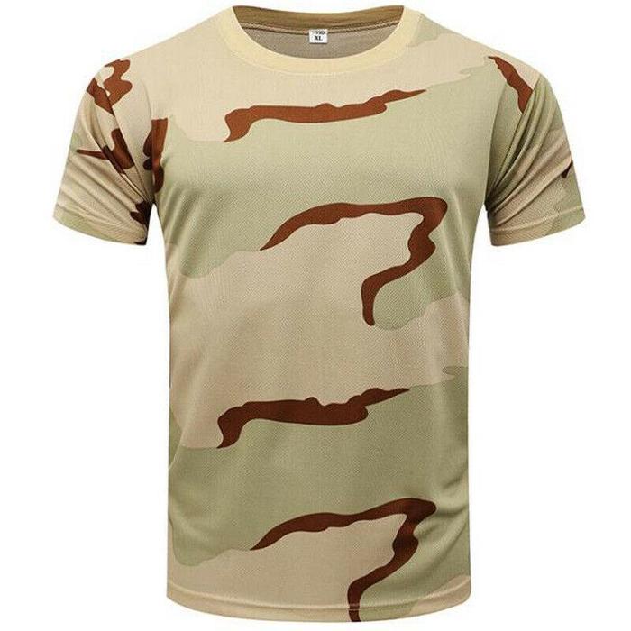 4 MEN Heren militaire tactische camouflage camo T-shirt leger gevecht zomer spier tee top XL kaki