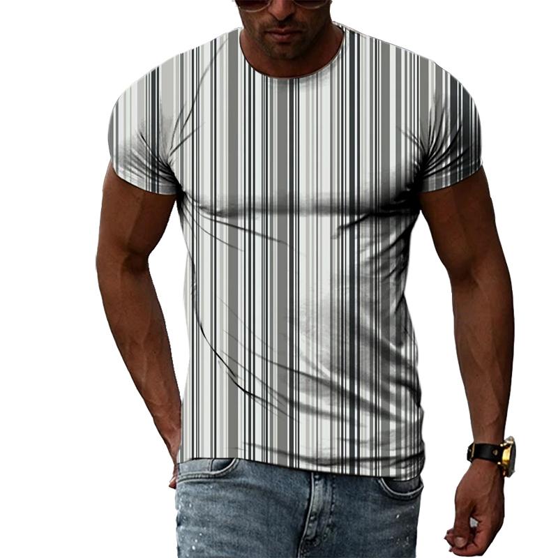 Chengyu Zomermode Strepenpatroon Heren T-shirts Casual Persoonlijkheid Koele Stijl Afdrukken Tees Trend Eenvoudige O-hals Korte Mouw Tops 2XL