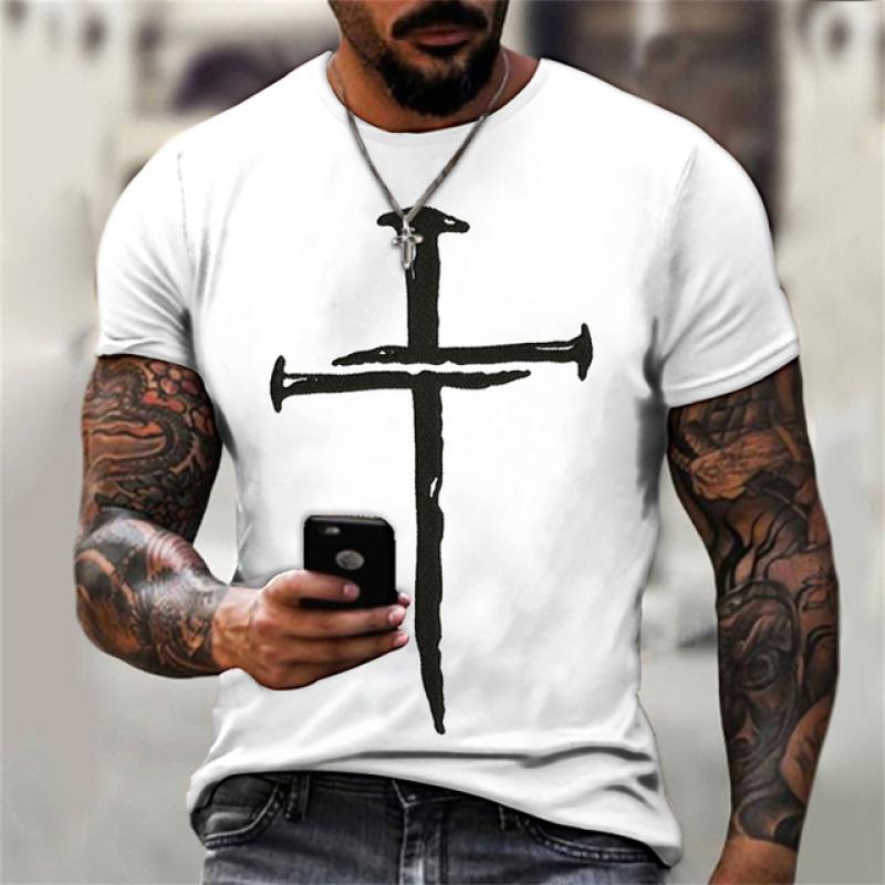 Xiao Xiang T-shirts voor heren Kruis Grafische Jezus Christus 3D-print Heren T-shirt Retro Klassiek Korte mouwen Losse persoonlijkheid Oversized Tops XL