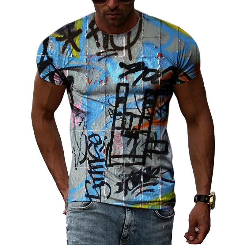ETST WENDY 05 Mode Creatieve 3D Print Graffiti Zomer t-shirts Mannen Casual Persoonlijkheid Hip Hop Harajuku Street Style Ronde Hals Korte Mouw L