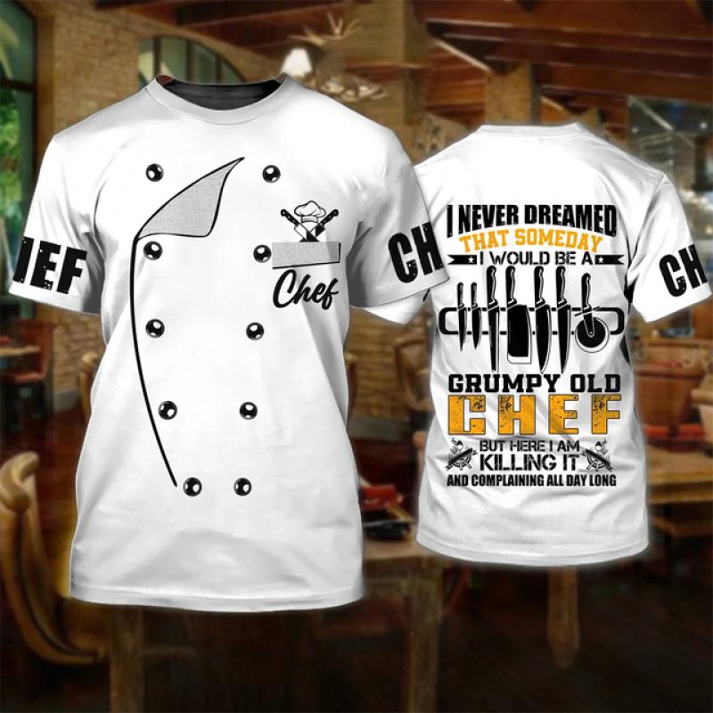 Nihao Heren T-shirt Keukengerei Print Hoogwaardige heren top Alledaagse vrijetijdskleding Werkkleding van de chef T-shirt met korte mouwen L