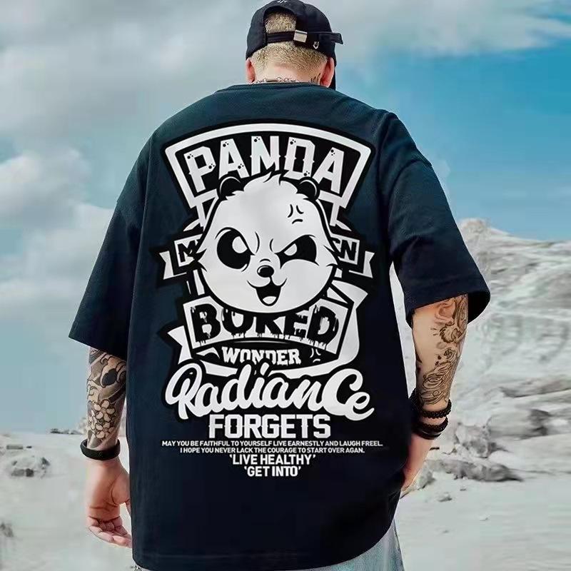 GLAM COUTURE Zomer Heren Katoenen T-shirt Grappige Panda Print Cartoon Korte Mouw Tops Anime Casual T-shirt 8XL zwart