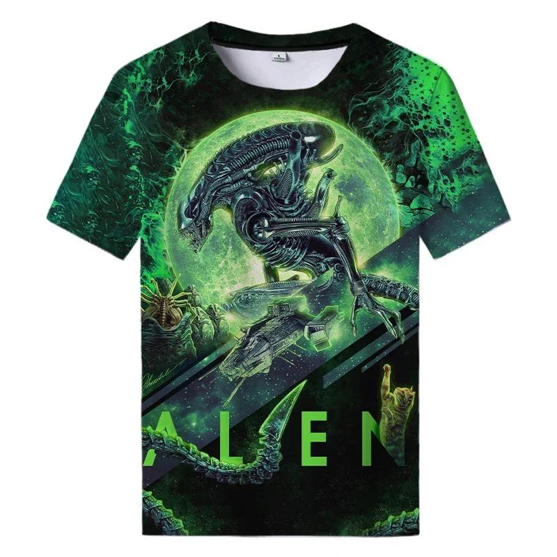 Wengy 2 Zomer Nieuwe Alien Art 3D Print T-shirt Voor Heren Kleding Dagelijks Casual T-shirt Horror Alien Film Grafische Harajuku Tops T-shirts XL