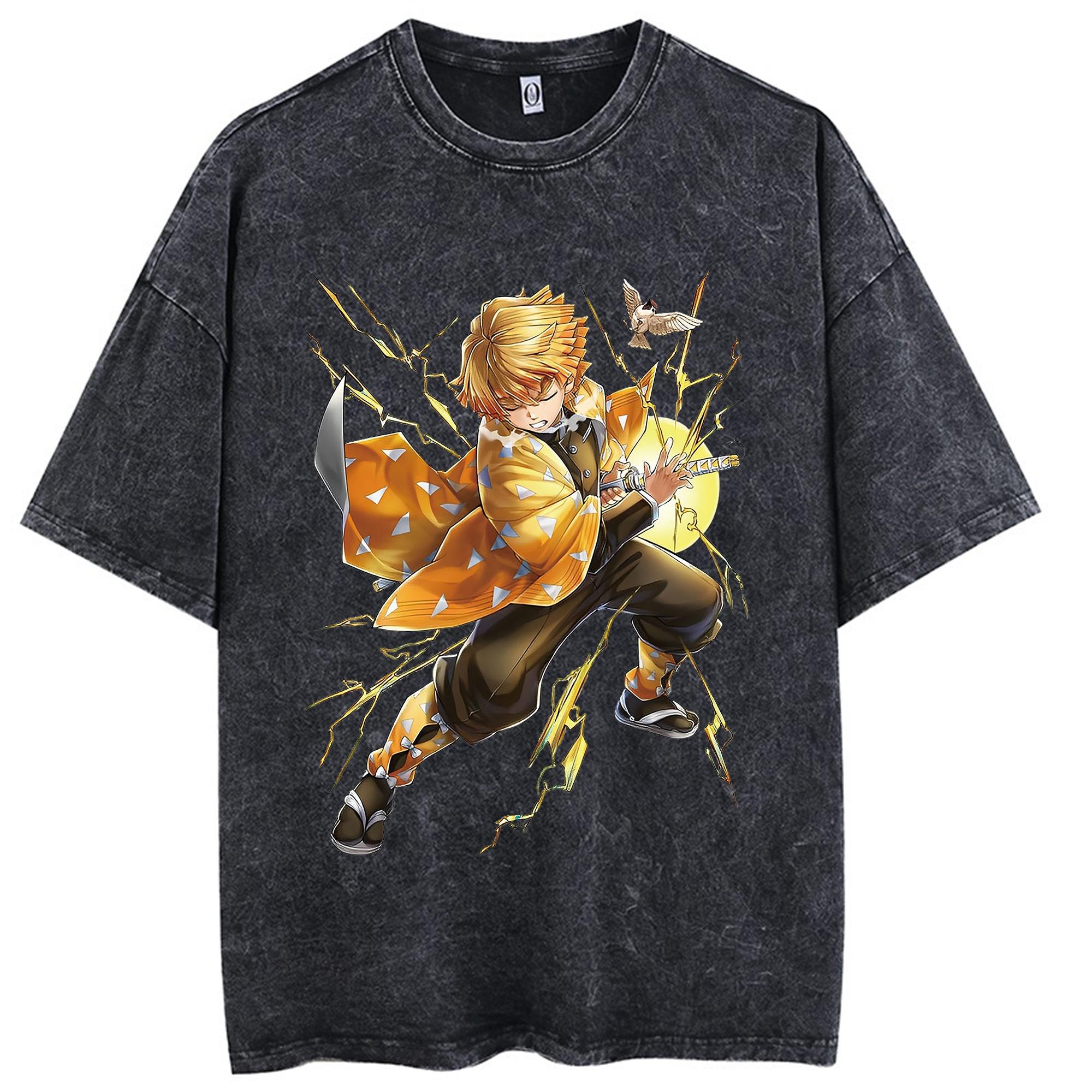 ETST 012 Anime Print Japanse Manga Gewassen T-shirt Gedragen Katoen Korte Mouw Tee Retro Harajuku Stijl Top Unisex L