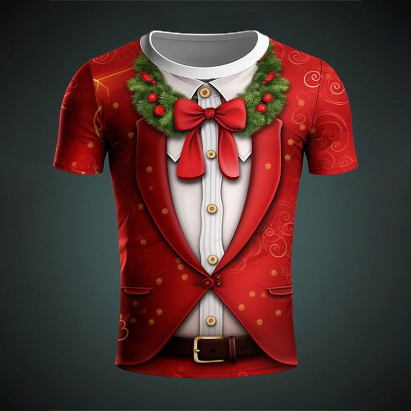 Kukebang Mode Vrolijk Kerstfeest 3D-print Heren T-shirt Kerstman Kerst Grafische T-shirts Voor Heren Kinderen Korte Mouwen Unisex Top Tee L