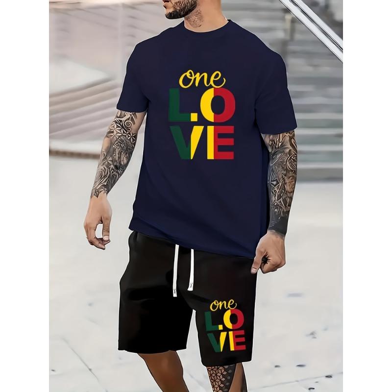 Bobby 2 One Love Monogram-bedrukte Heren Korte Mouw Shorts Set Zomer Casual Alledaags Heren T-shirt Buitensporten Heren Strandshorts 2XL