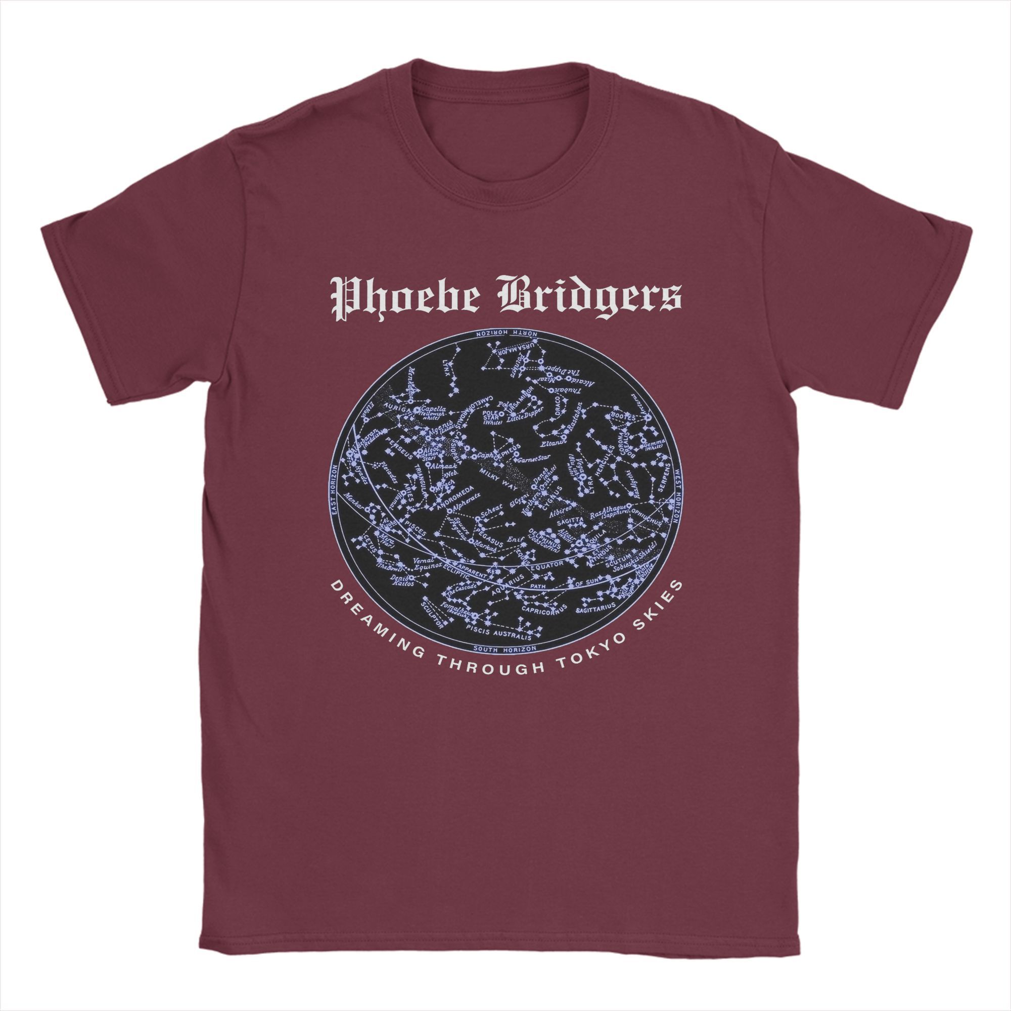 The best product for you Men Phoebe Bridgers Dreaming Through Tokyo Skies T Shirt  Pure Cotton Tops Funny Short Sleeve Round Neck Tees Big Size T-Shirt XXXXXL bordeaux