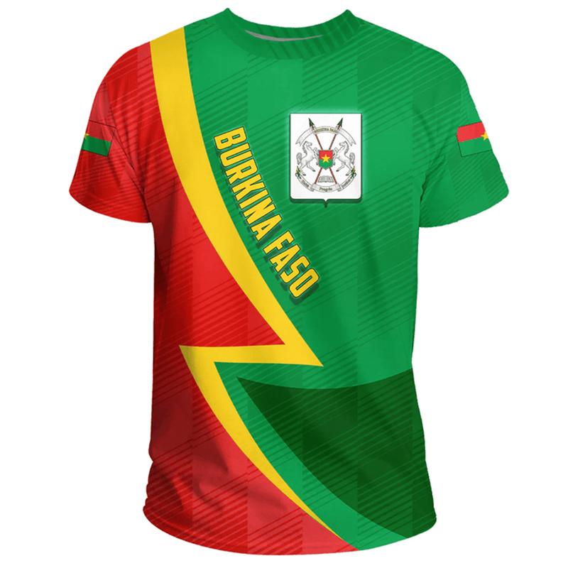 Haijian02 Burkina Faso Jersey Men's T-shirt O-Neck Oversized Short Sleeve Clothing 3D Print BF Flag Fitness Football Team Shirt GYM Tops L