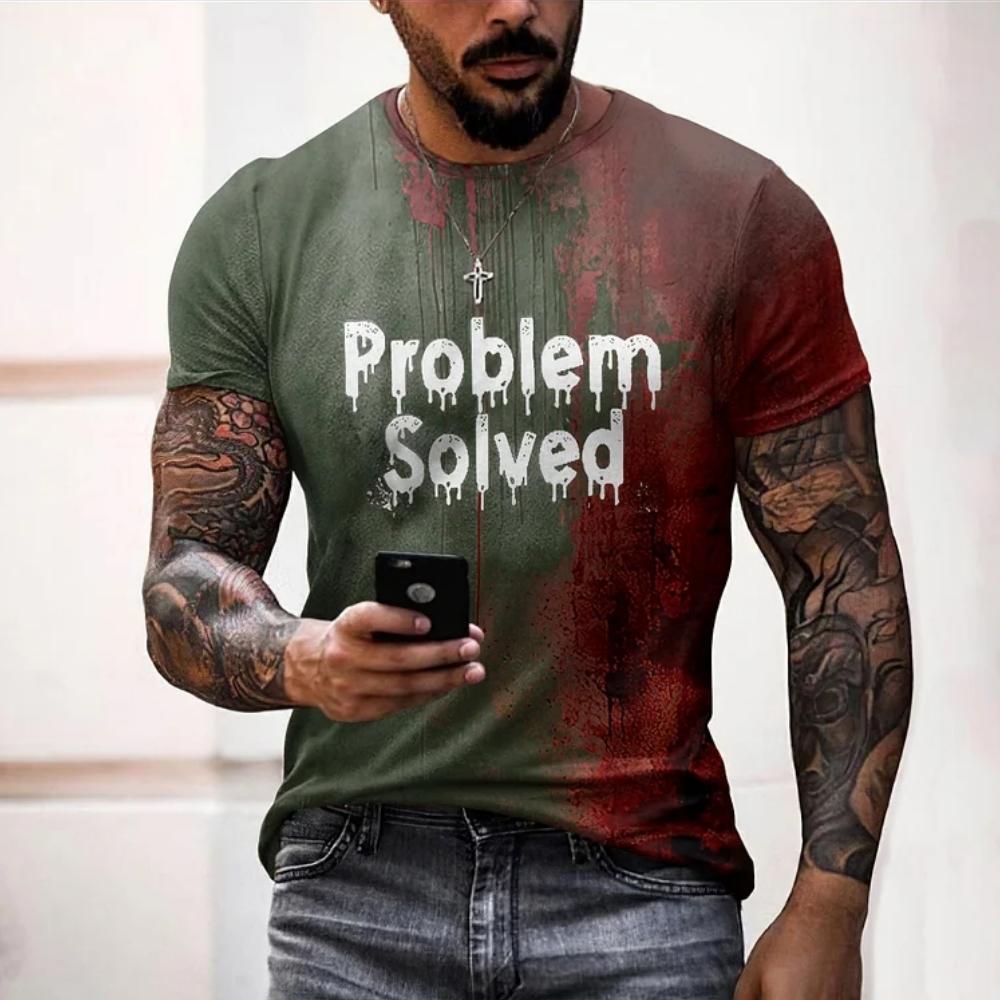 ETST42 Heren T-shirts Probleem Opgelost Bloederige Print T-shirts Mode Afschuwelijke Halloween Korte Mouw Casual Ronde Hals Oversized T-shirt Tops 6XL