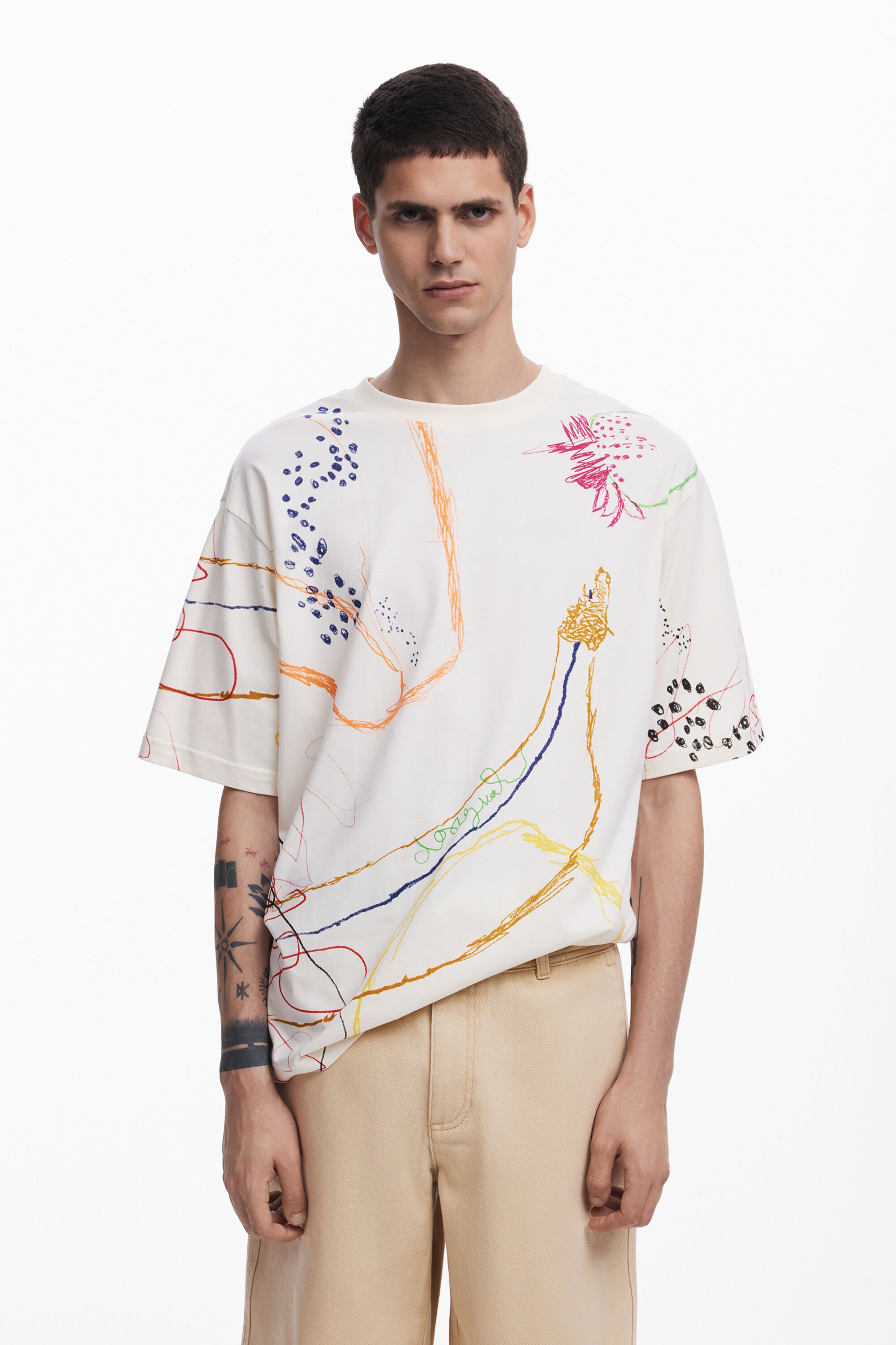 Desigual T-shirt met korte mouwen en tekeningen - WHITE