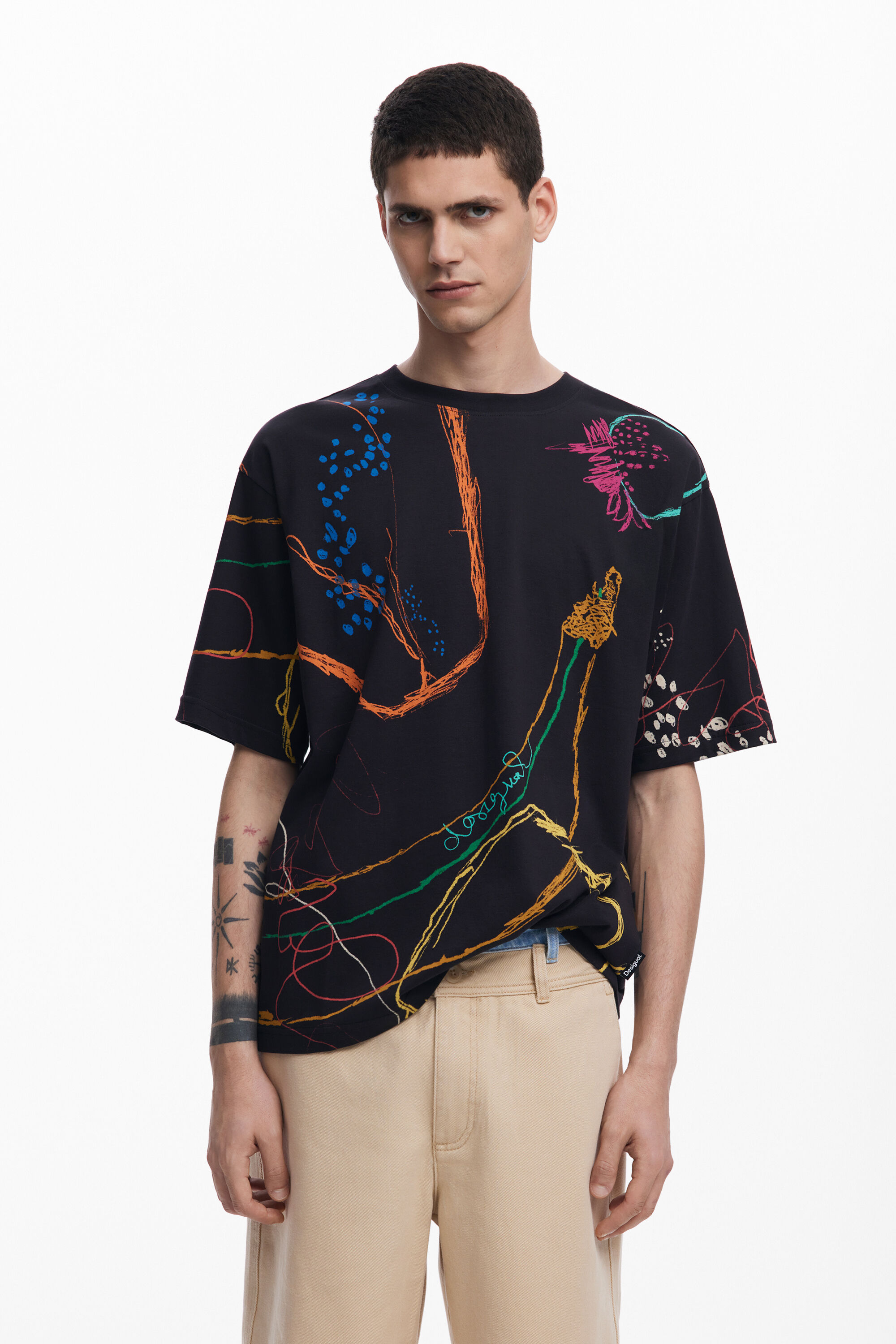 Desigual T-shirt met korte mouwen en tekeningen - BLACK