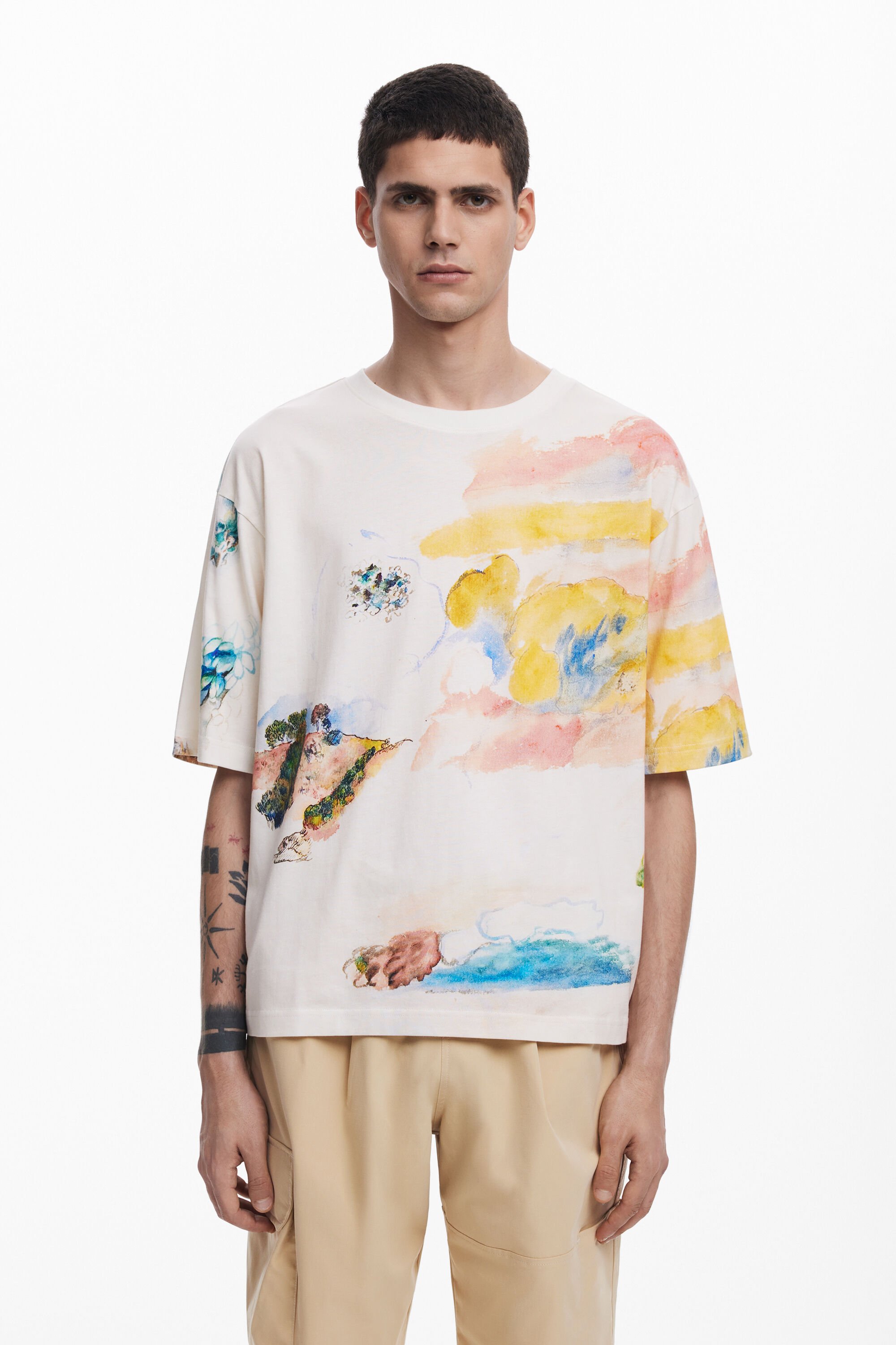 Desigual T-shirt met korte mouwen en aquarelprint - WHITE
