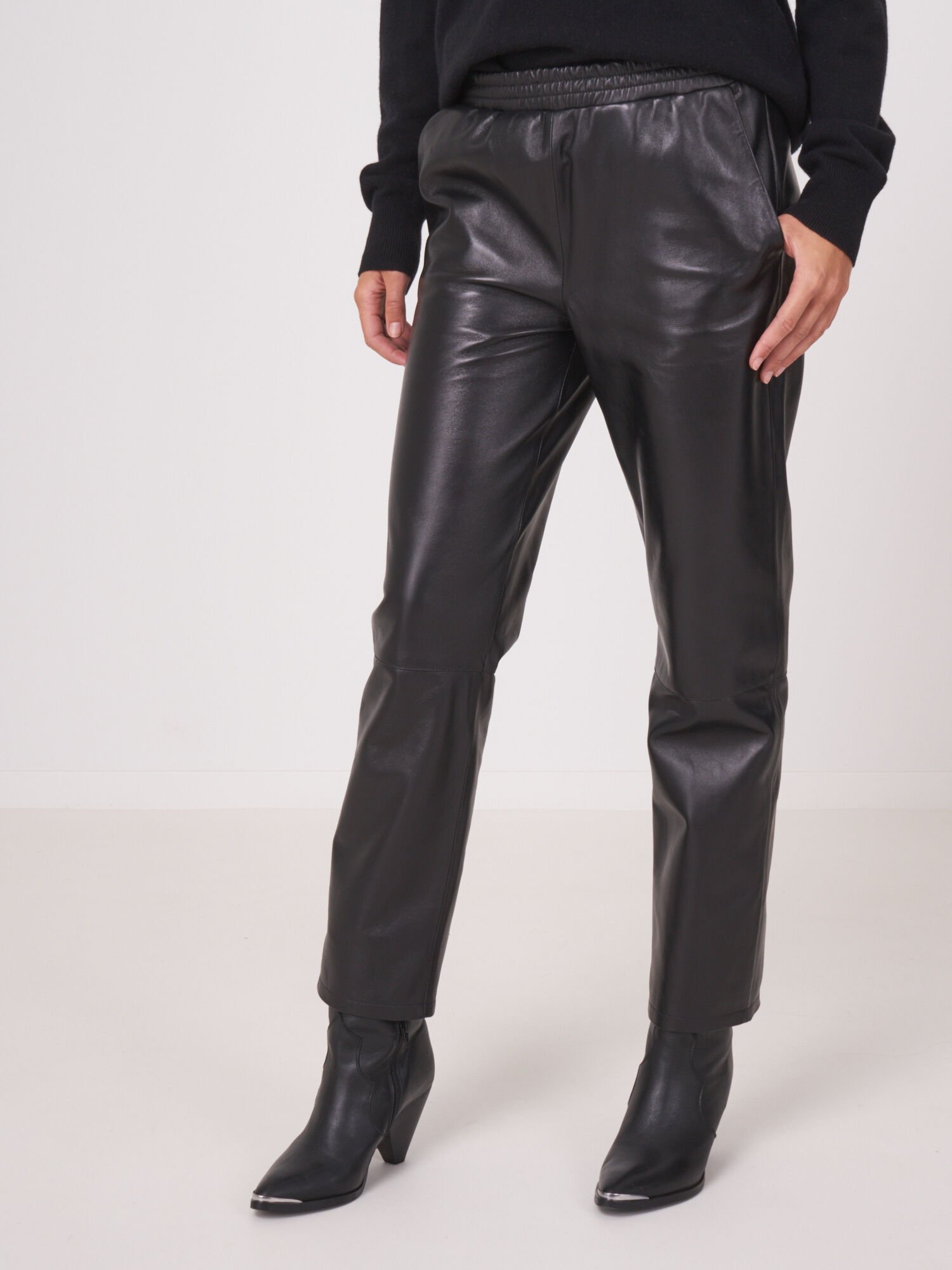 REPEAT cashmere Loose fit leren broek