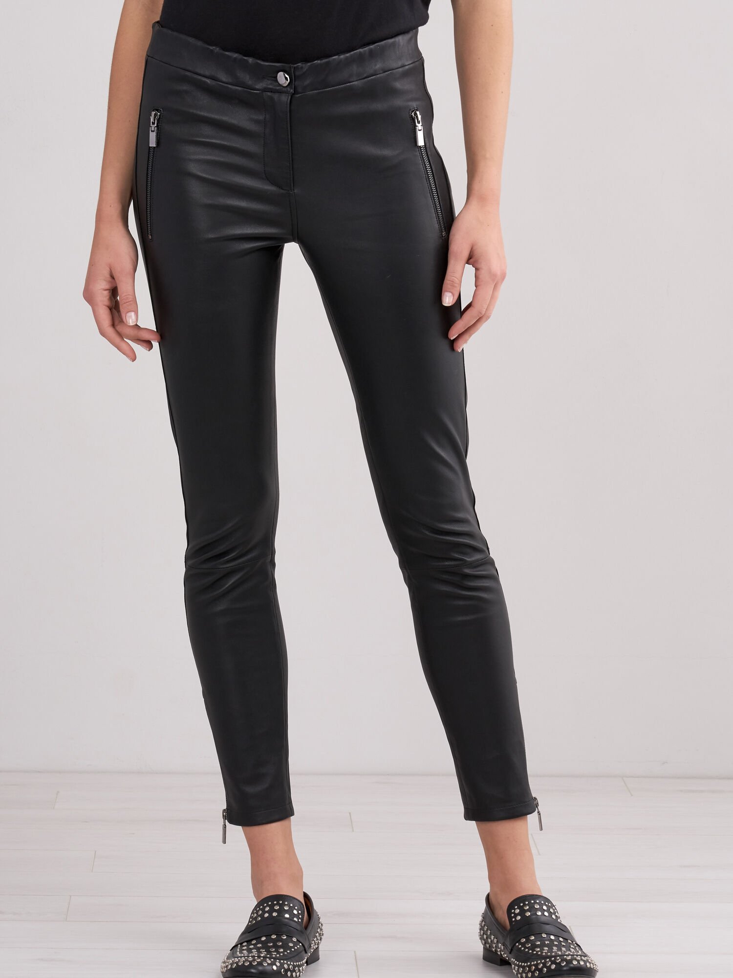 REPEAT cashmere Leren damesbroek