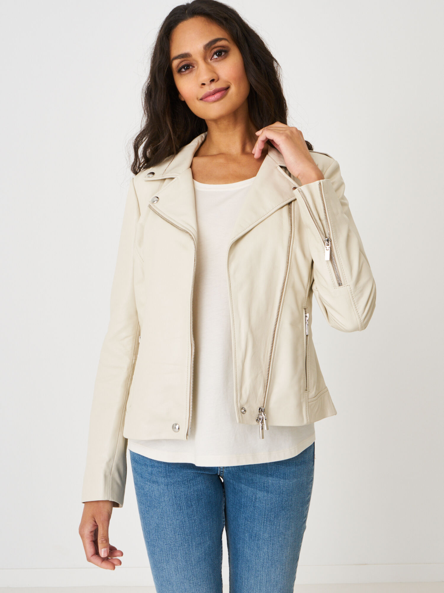 REPEAT cashmere Leren biker jas