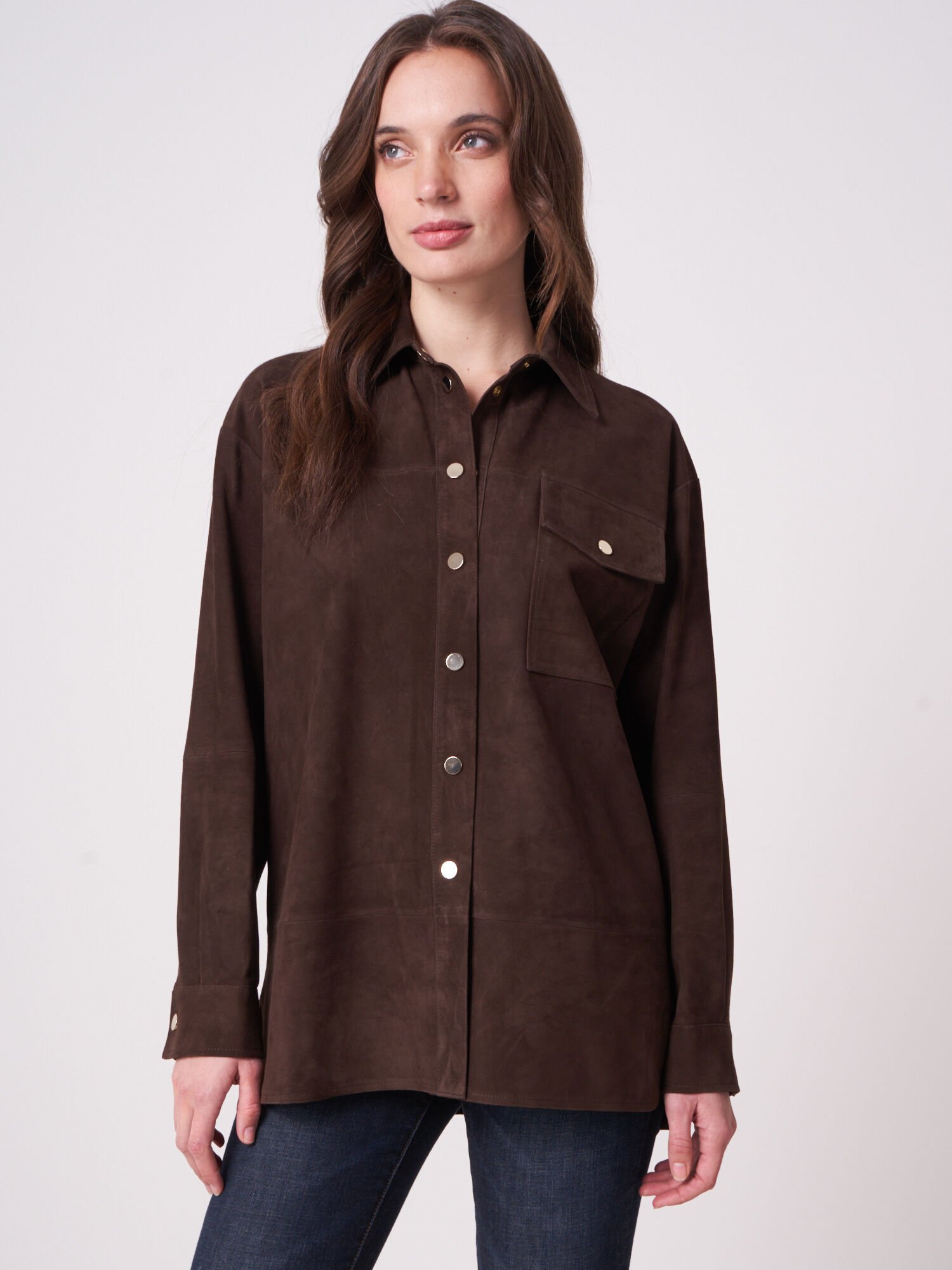REPEAT cashmere Suède leren blouse