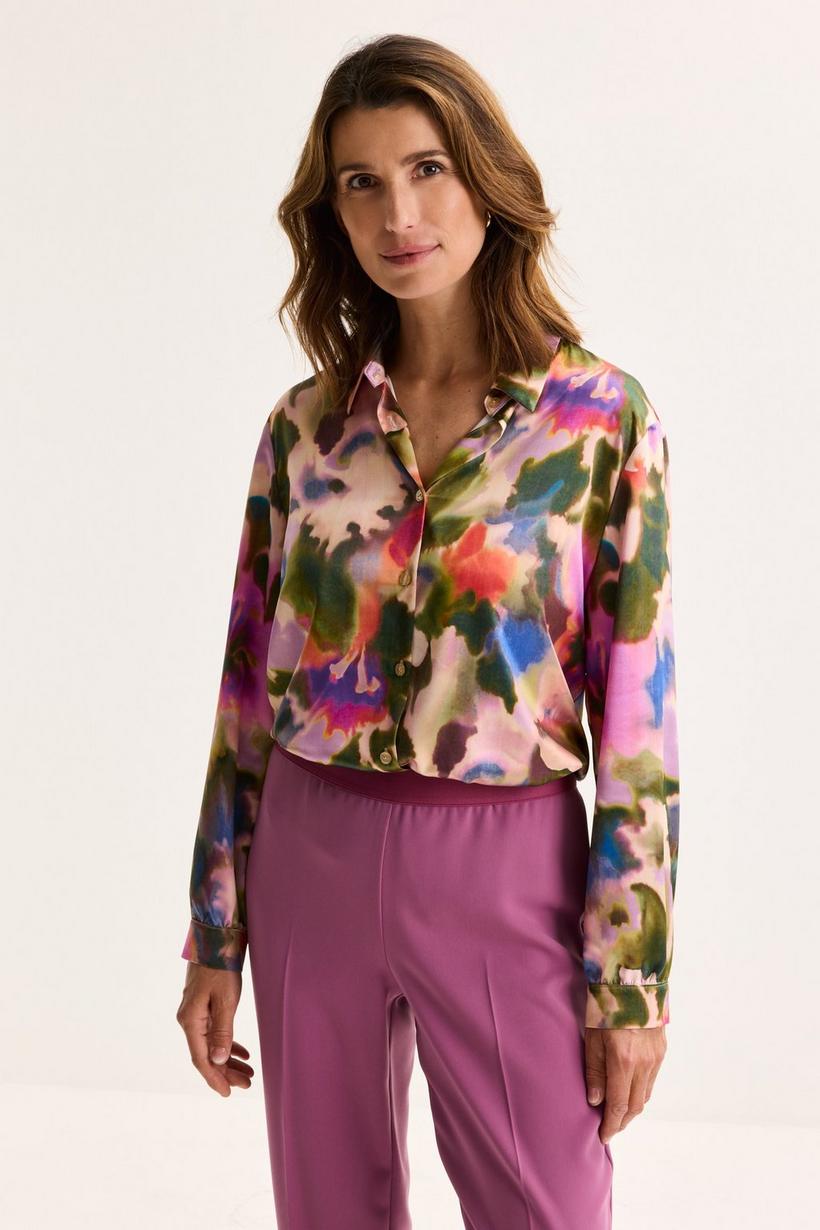 Mayerline Hemdblouse In Elastisch Satijn Met Aquarelprint