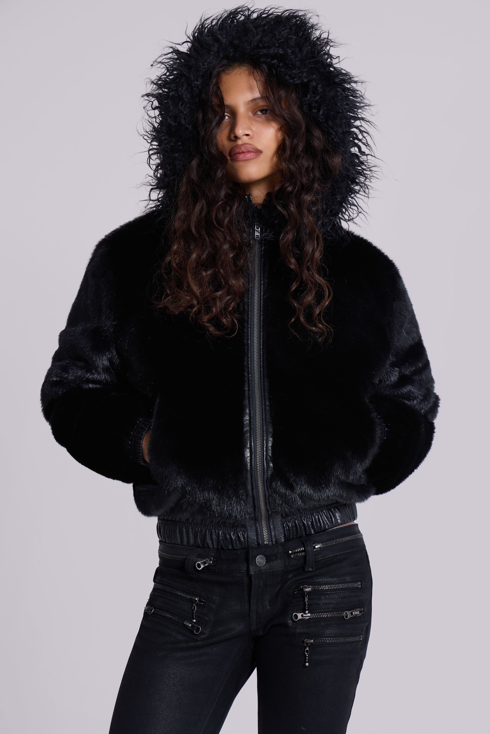 Jaded London Raven Faux Fur Jacket