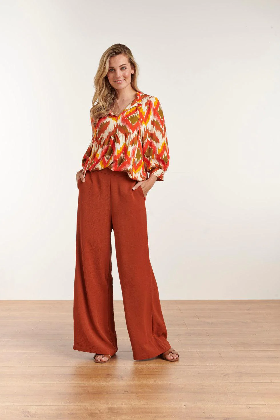 Smashed Lemon 23049-740 dames effen broek met hoge taille |