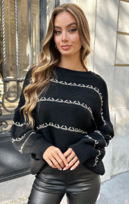 Jurkjes Boho Lurex Trui Cotton Zwart