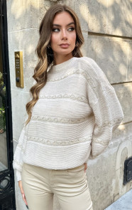 Jurkjes Boho Lurex Trui Cotton Beige