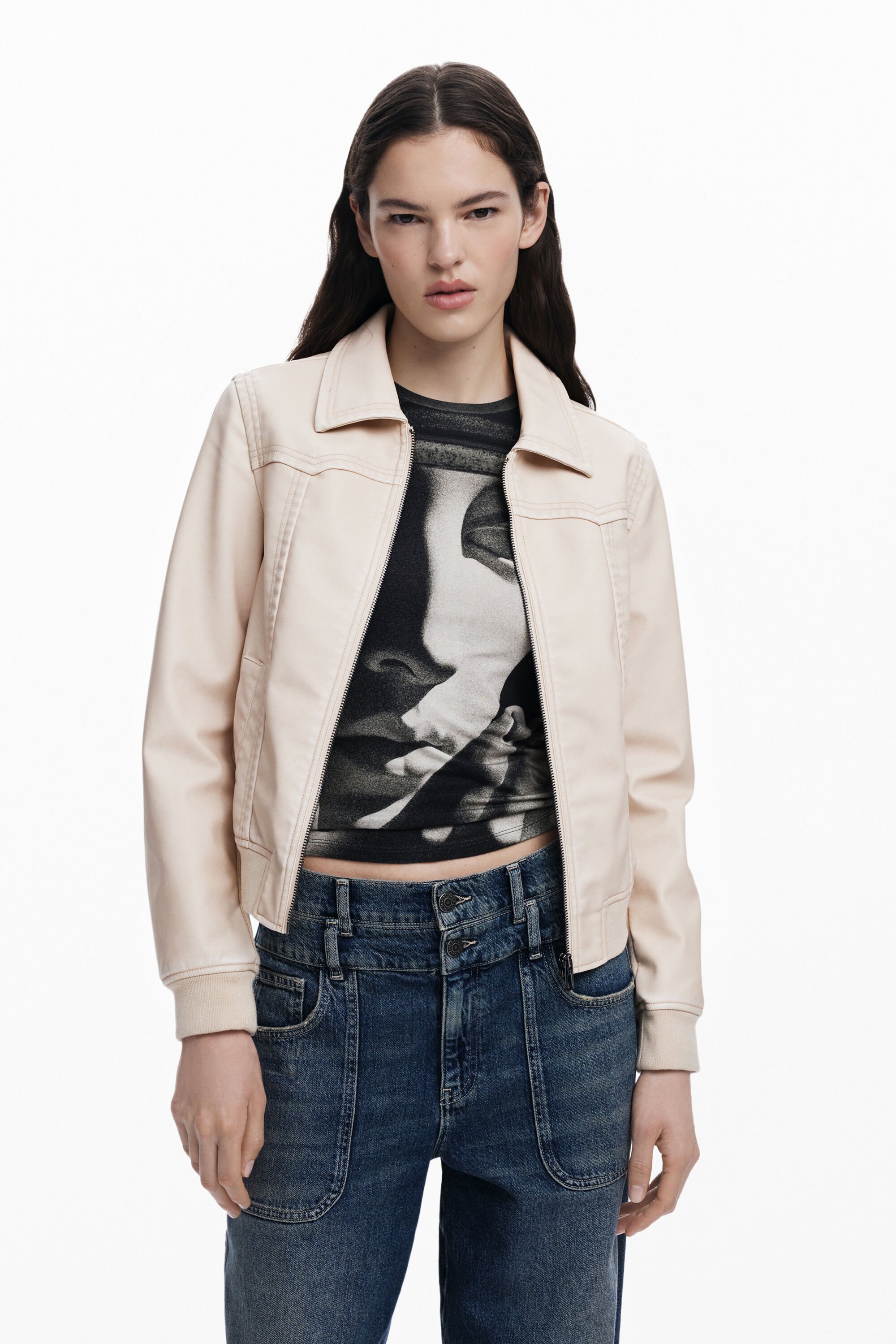 Desigual Bikerjack met leerlook - WHITE