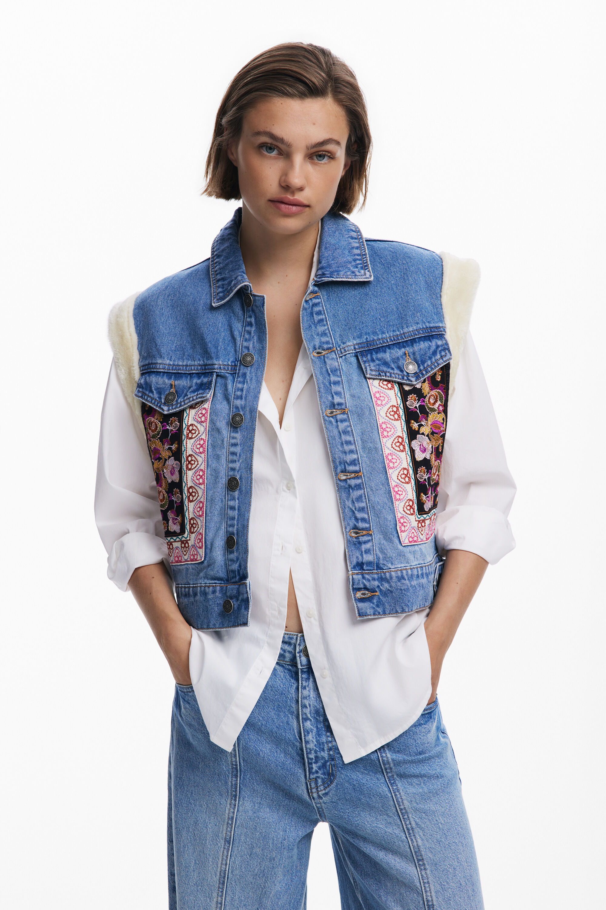 Desigual Spijkerbodywarmer met schapenvacht - BLUE