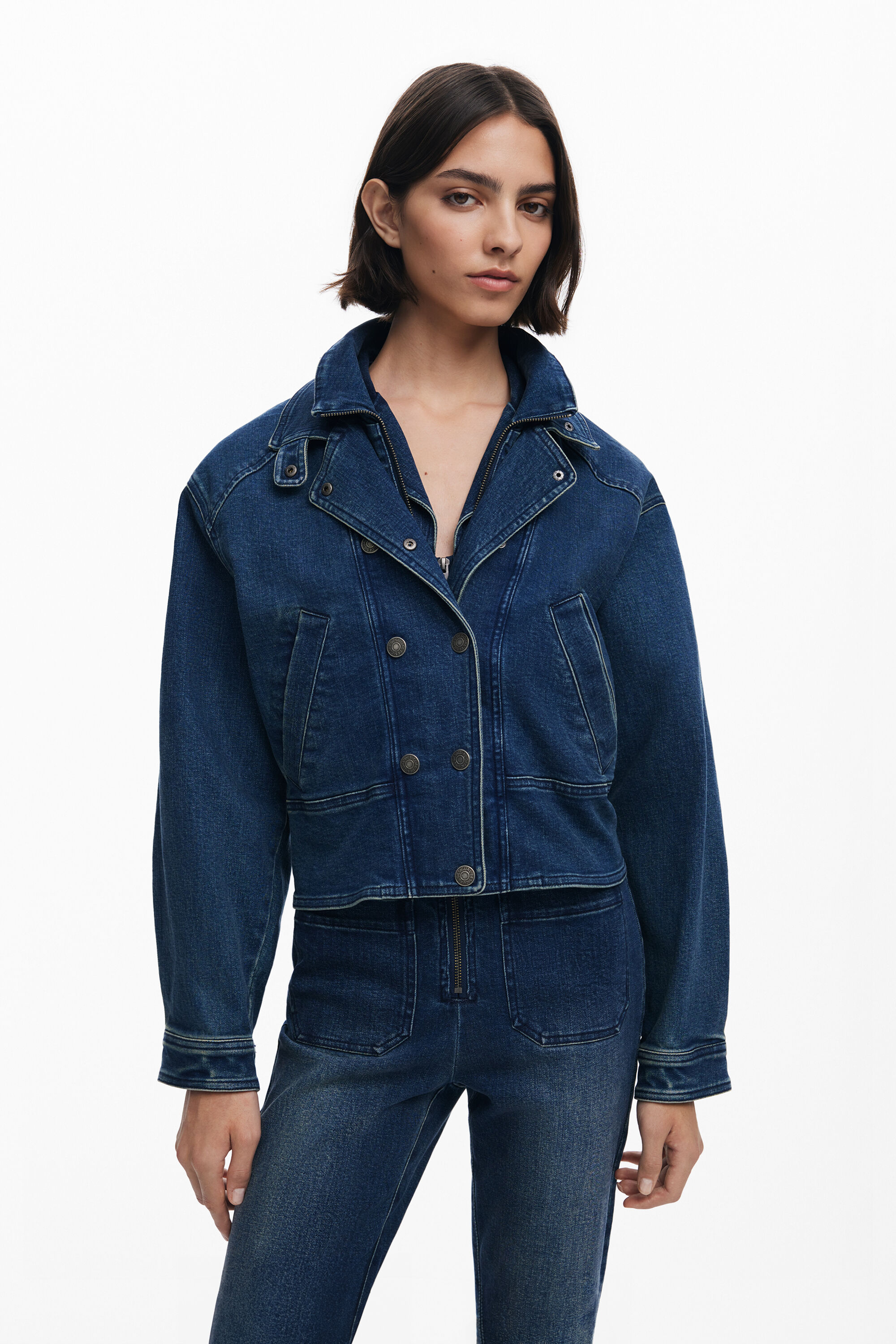 Desigual Spijkerjack met dubbele kraag - BLUE