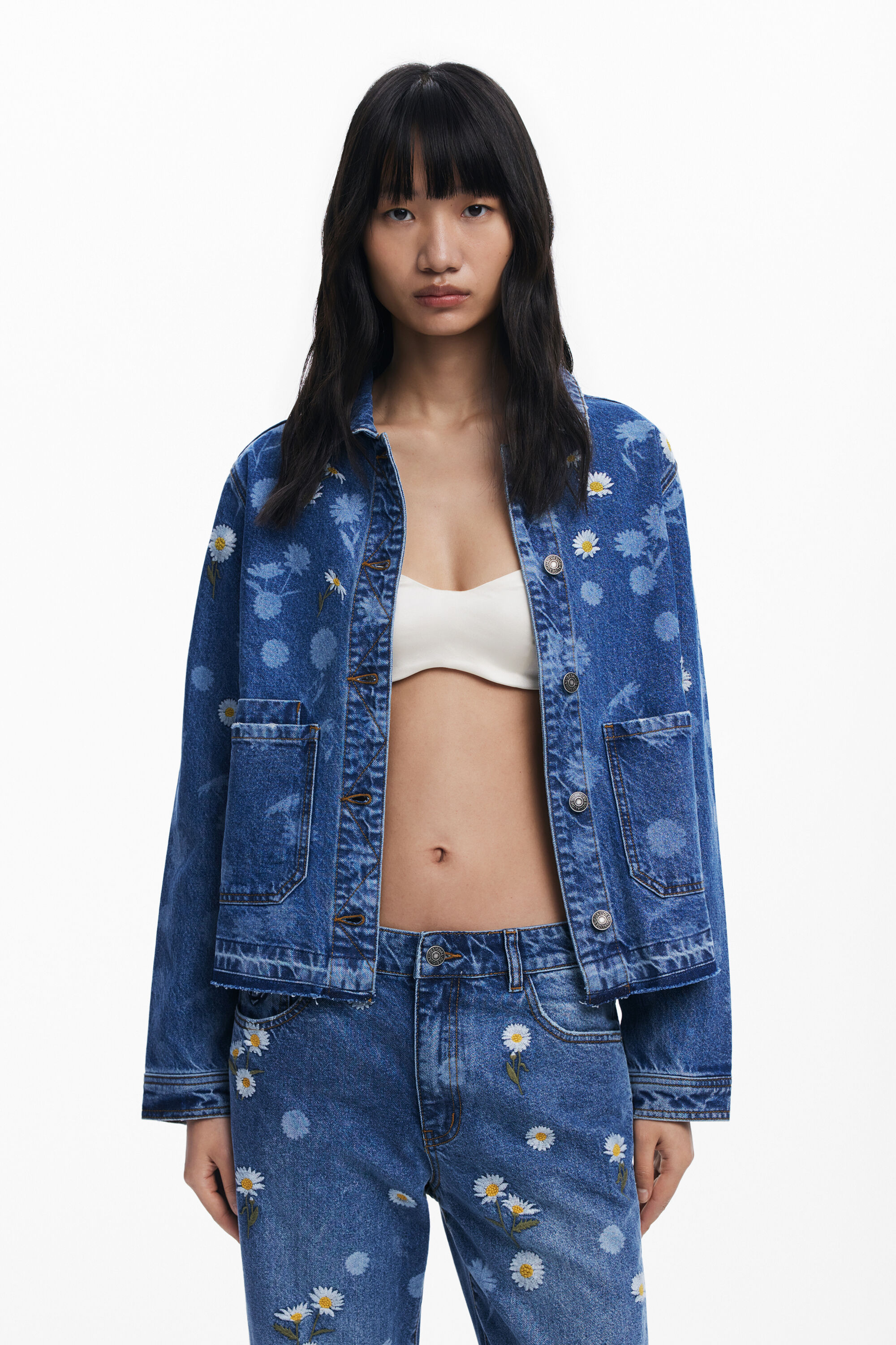 Desigual Spijkerjack met margrieten - BLUE