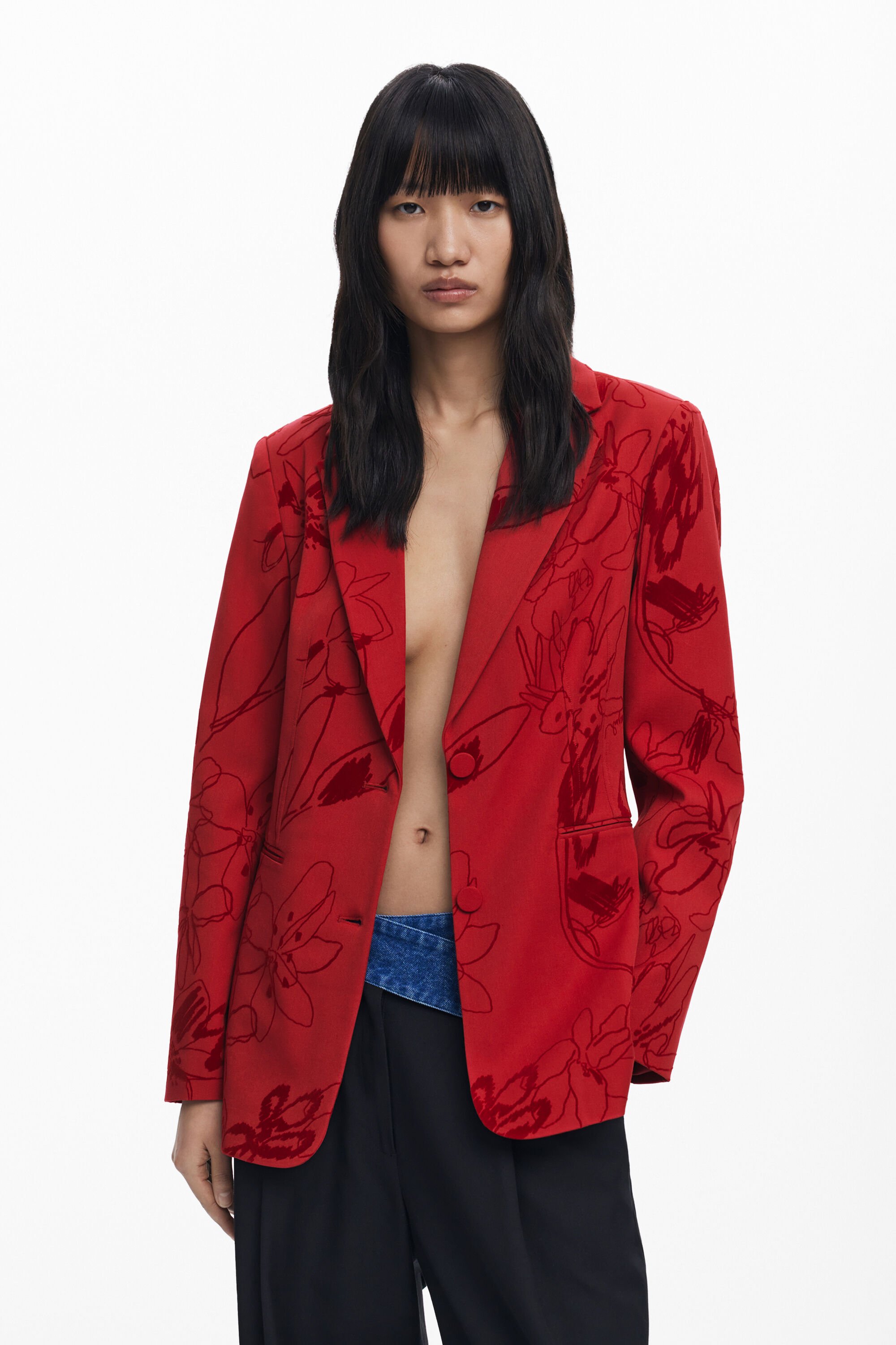 Desigual Blazer met fluwelen details - RED