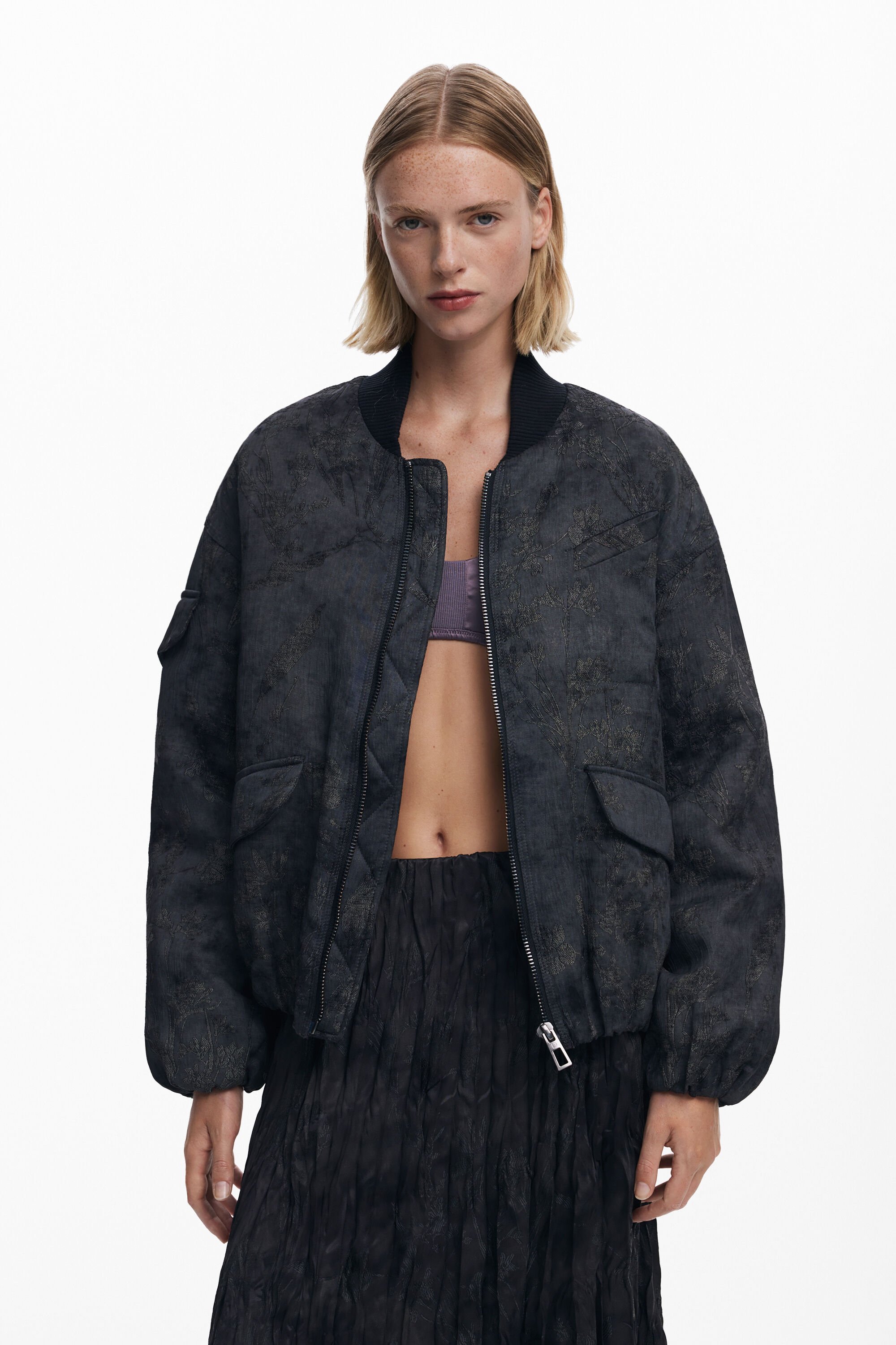 Desigual Geborduurde bomberjack - BLACK