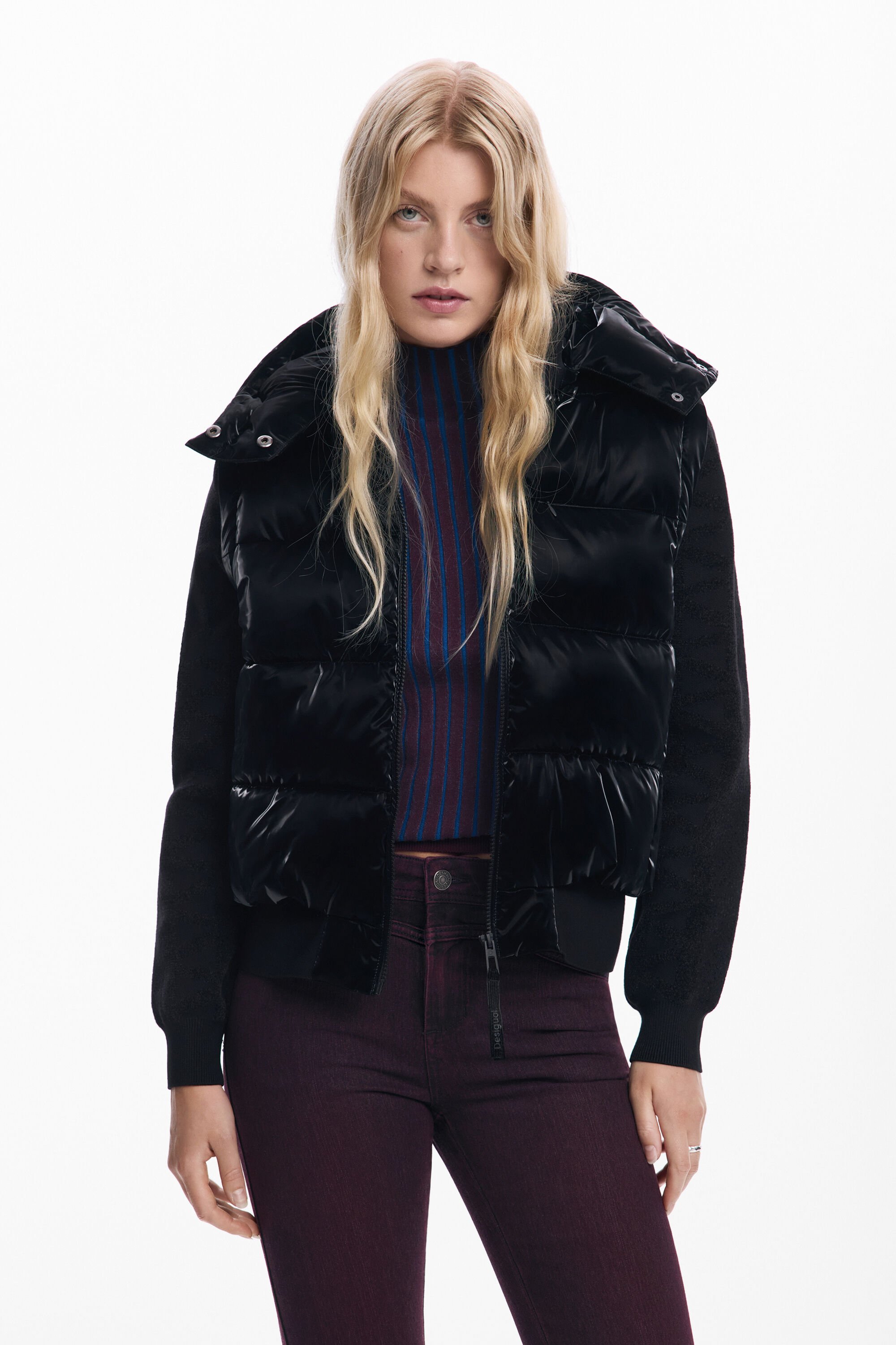 Desigual Glanzende omkeerbare gewatteerde jas - BLACK