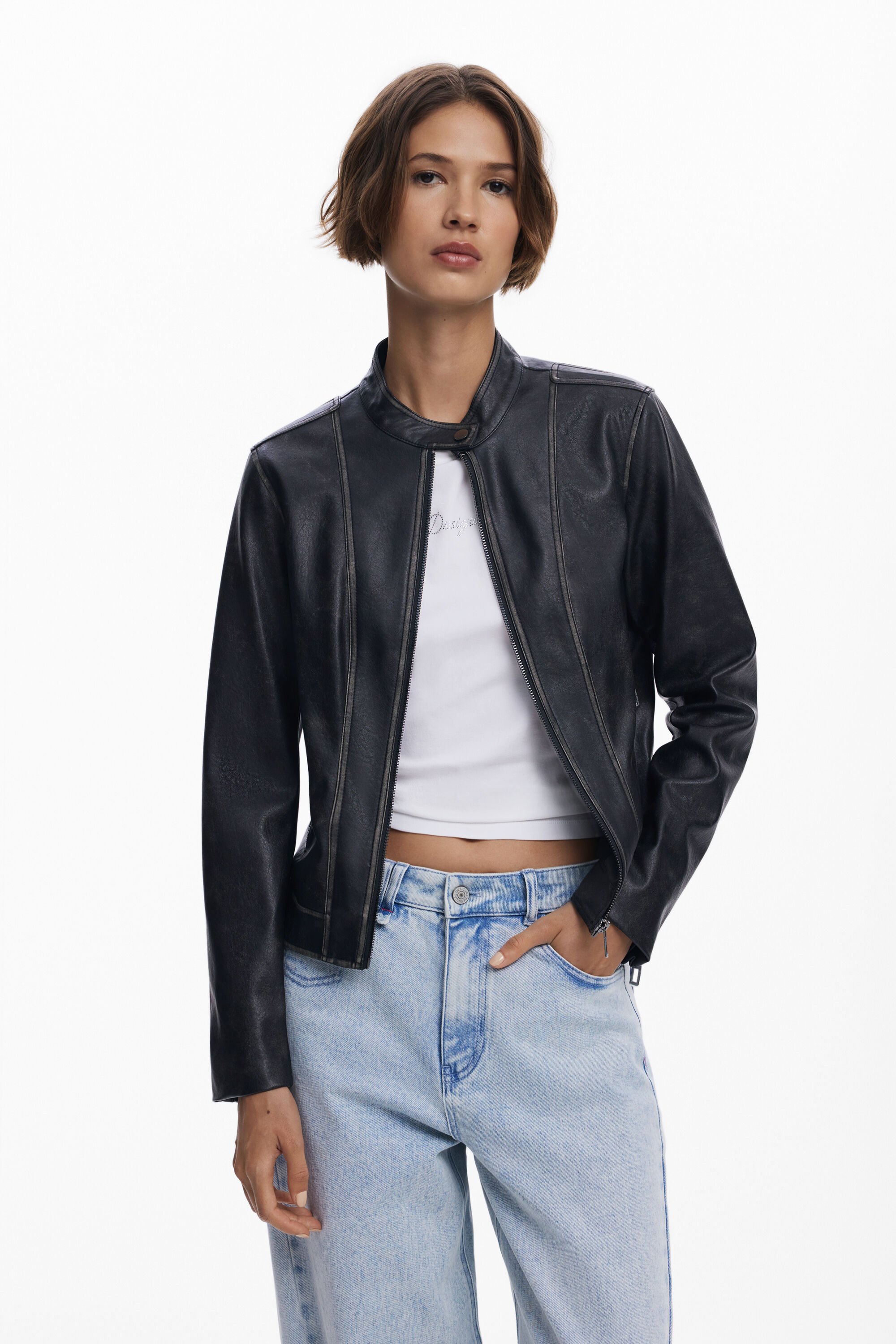 Desigual Jas met versleten leerlook - BLACK