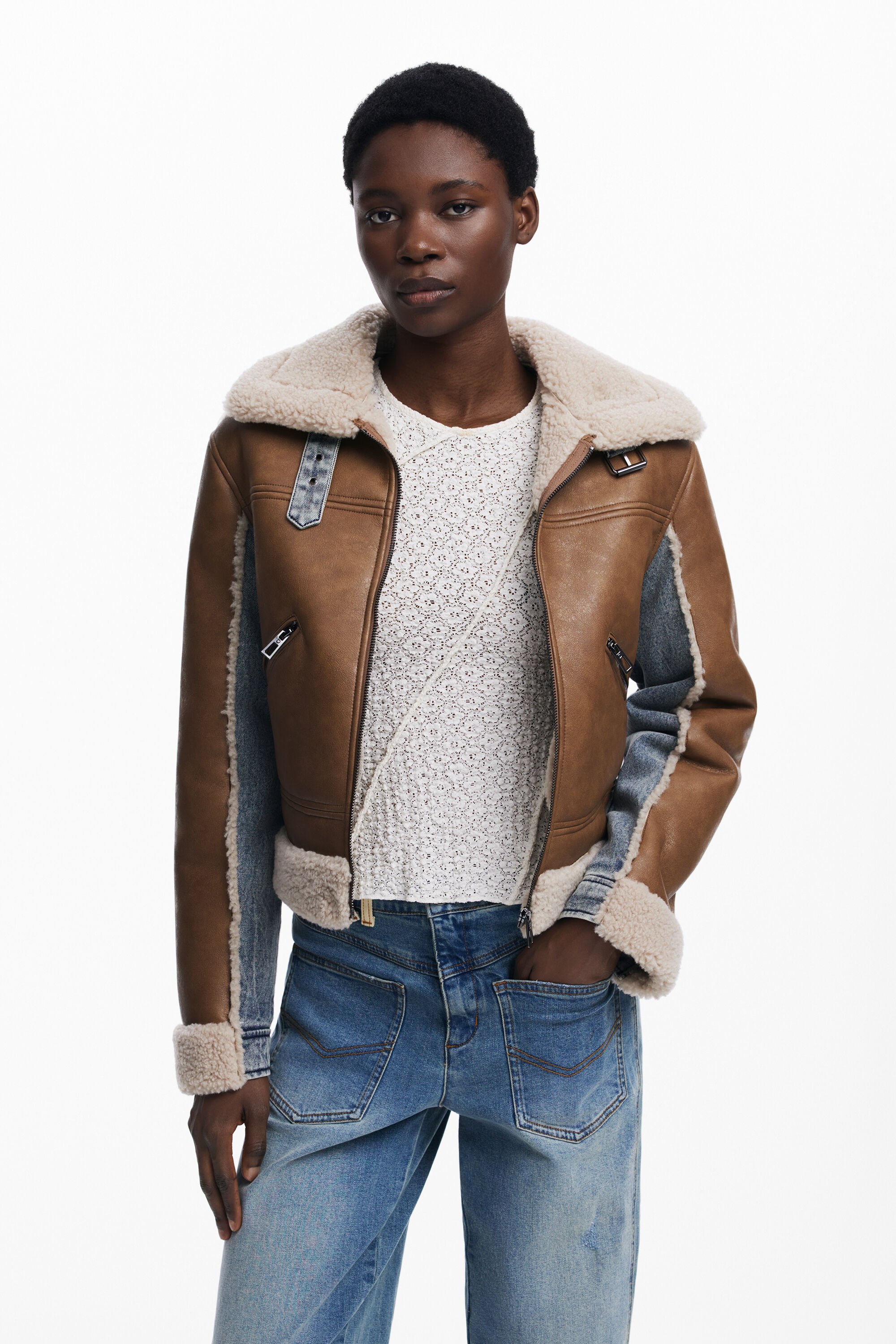 Desigual Gecombineerde jas met schapenvacht - BROWN