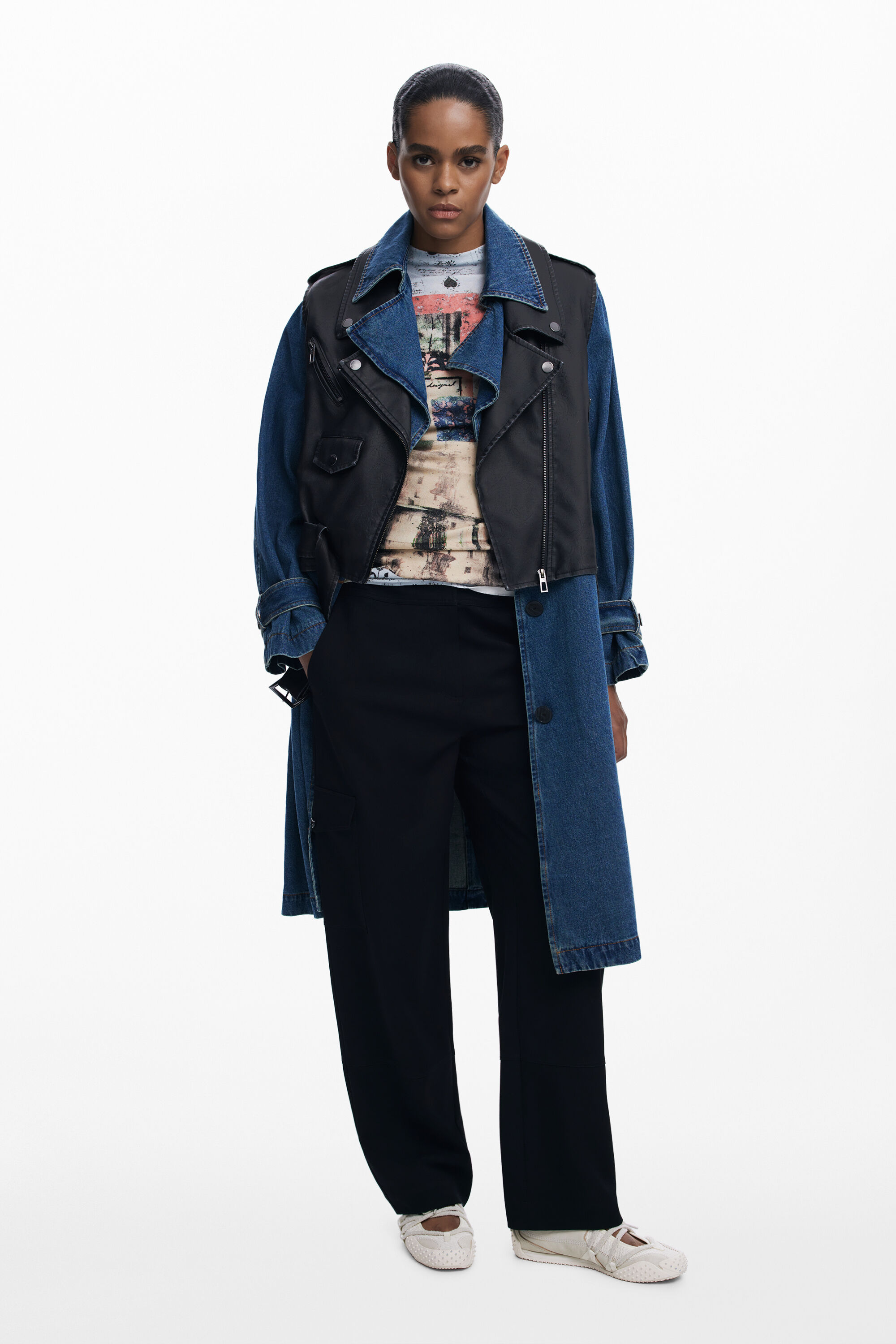 Desigual Afneembare denim trenchcoat - BLUE