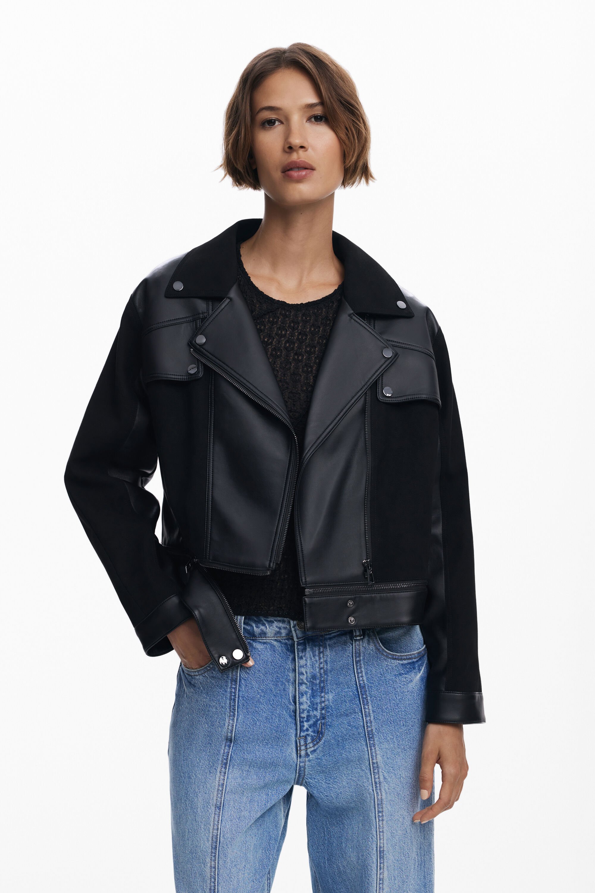 Desigual Gecombineerd jack met leerlook - BLACK