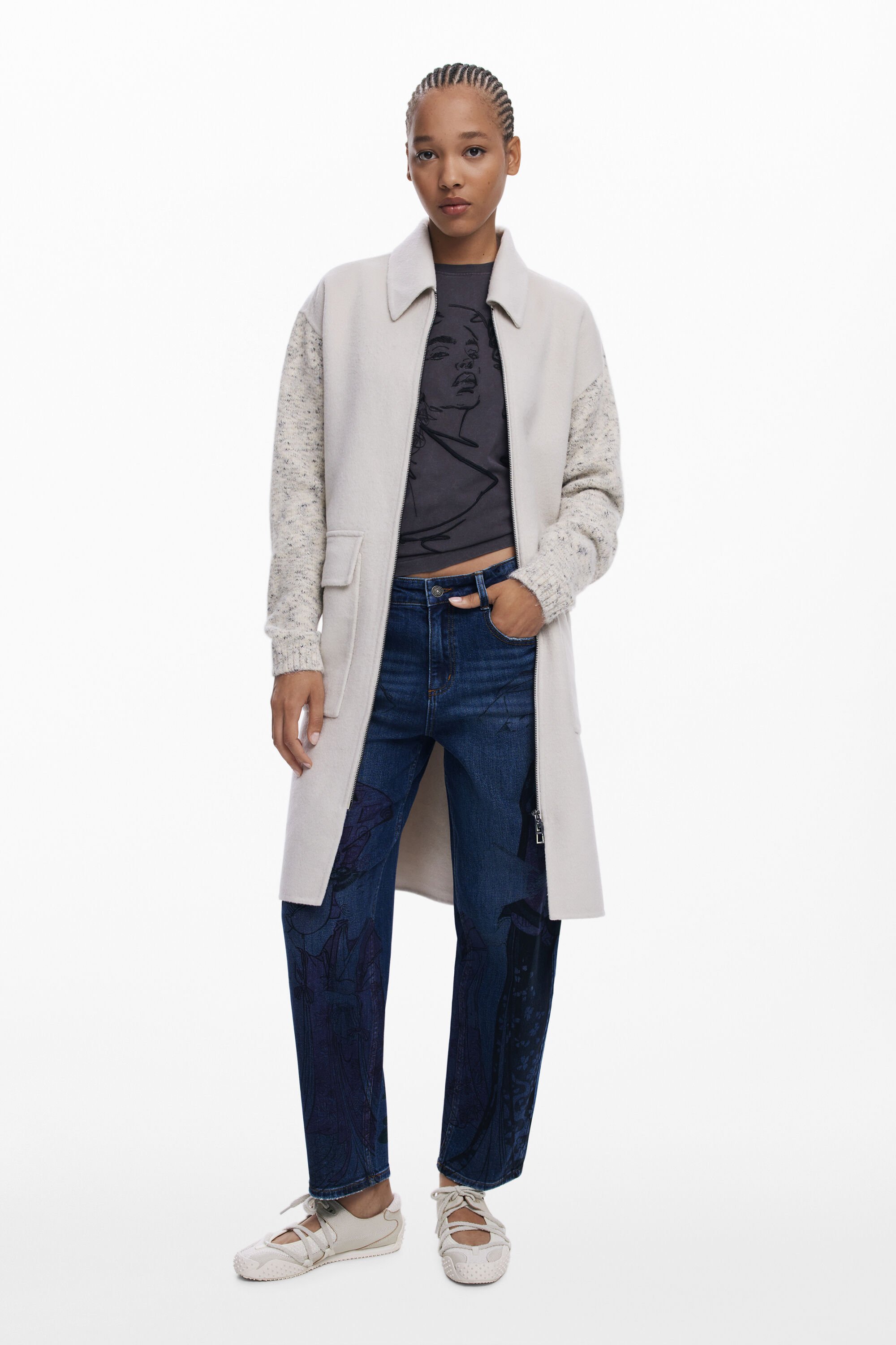 Desigual Lichte gecombineerde wollen jas - WHITE