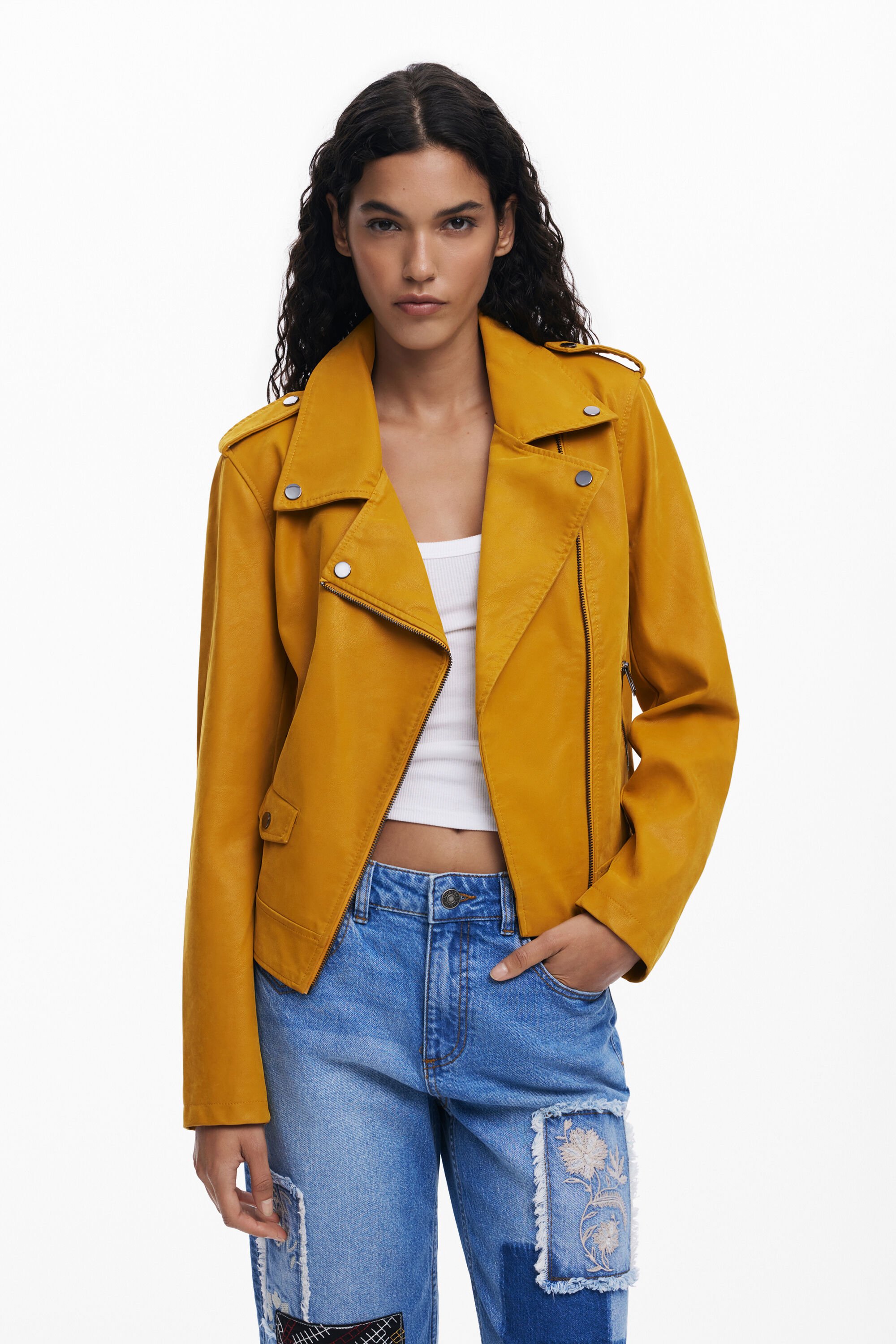 Desigual Bikerjack met leerlook - YELLOW