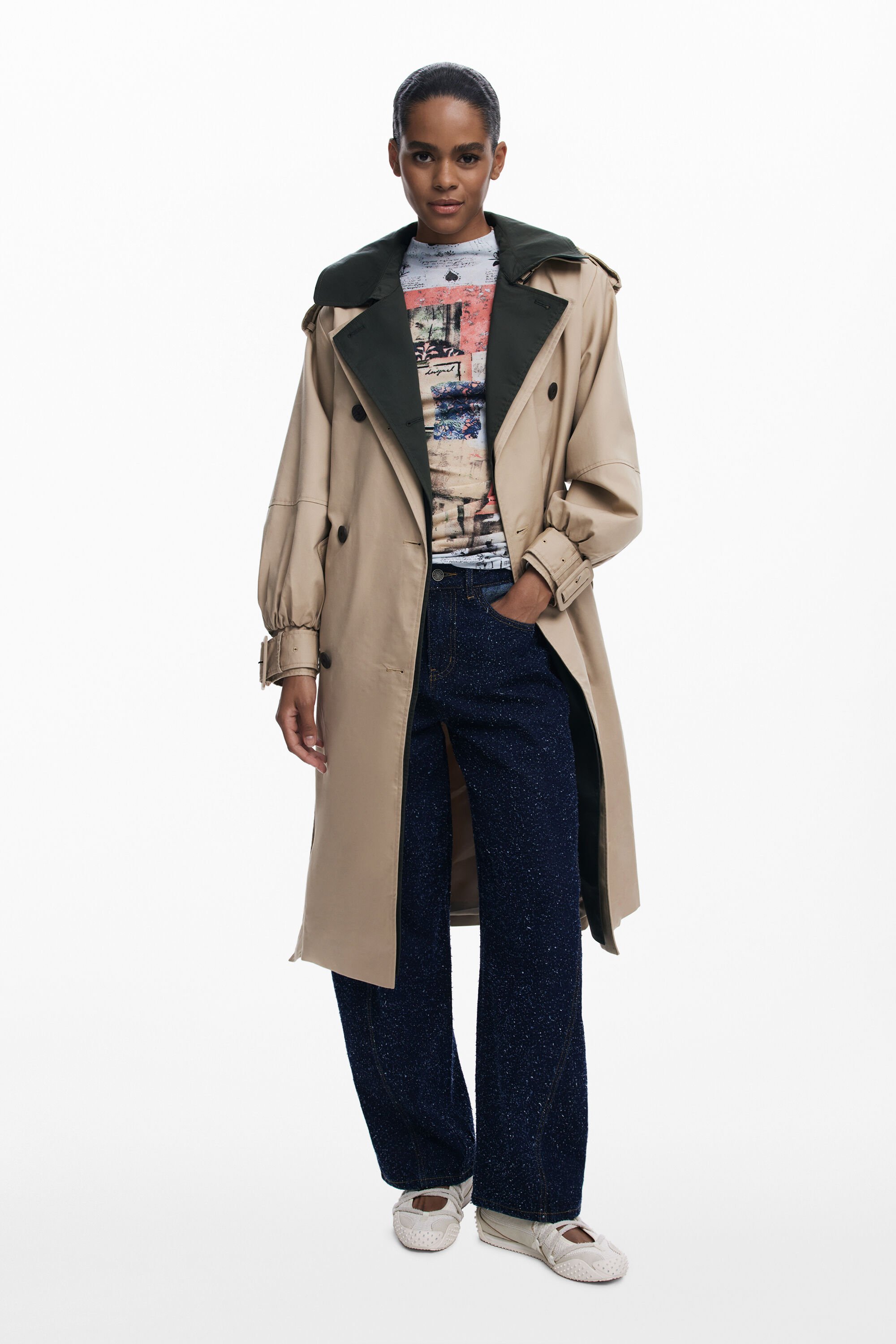 Desigual Dubbele kraag trenchcoat - BROWN