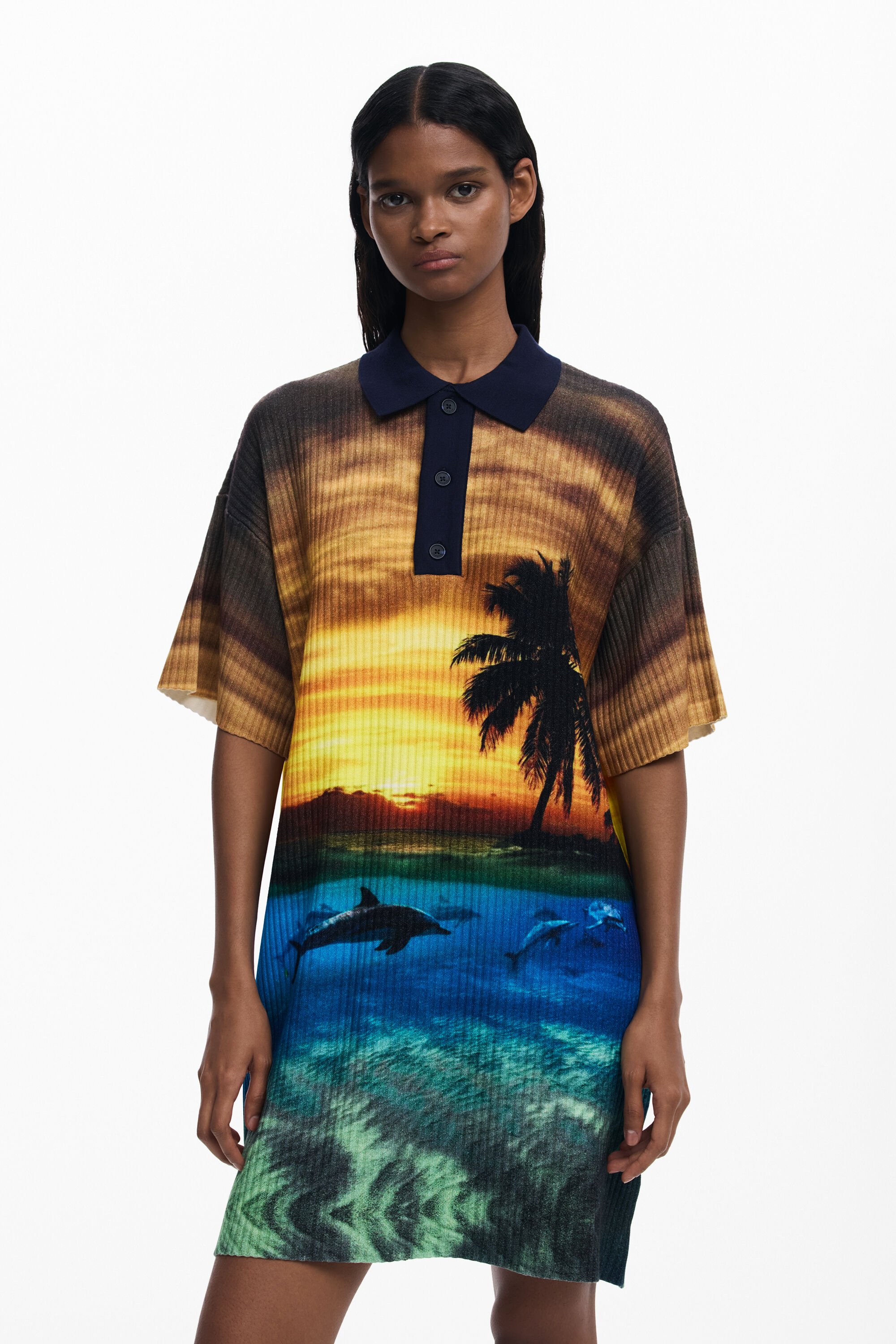 Desigual Botter zonsondergang breijurk - BLUE