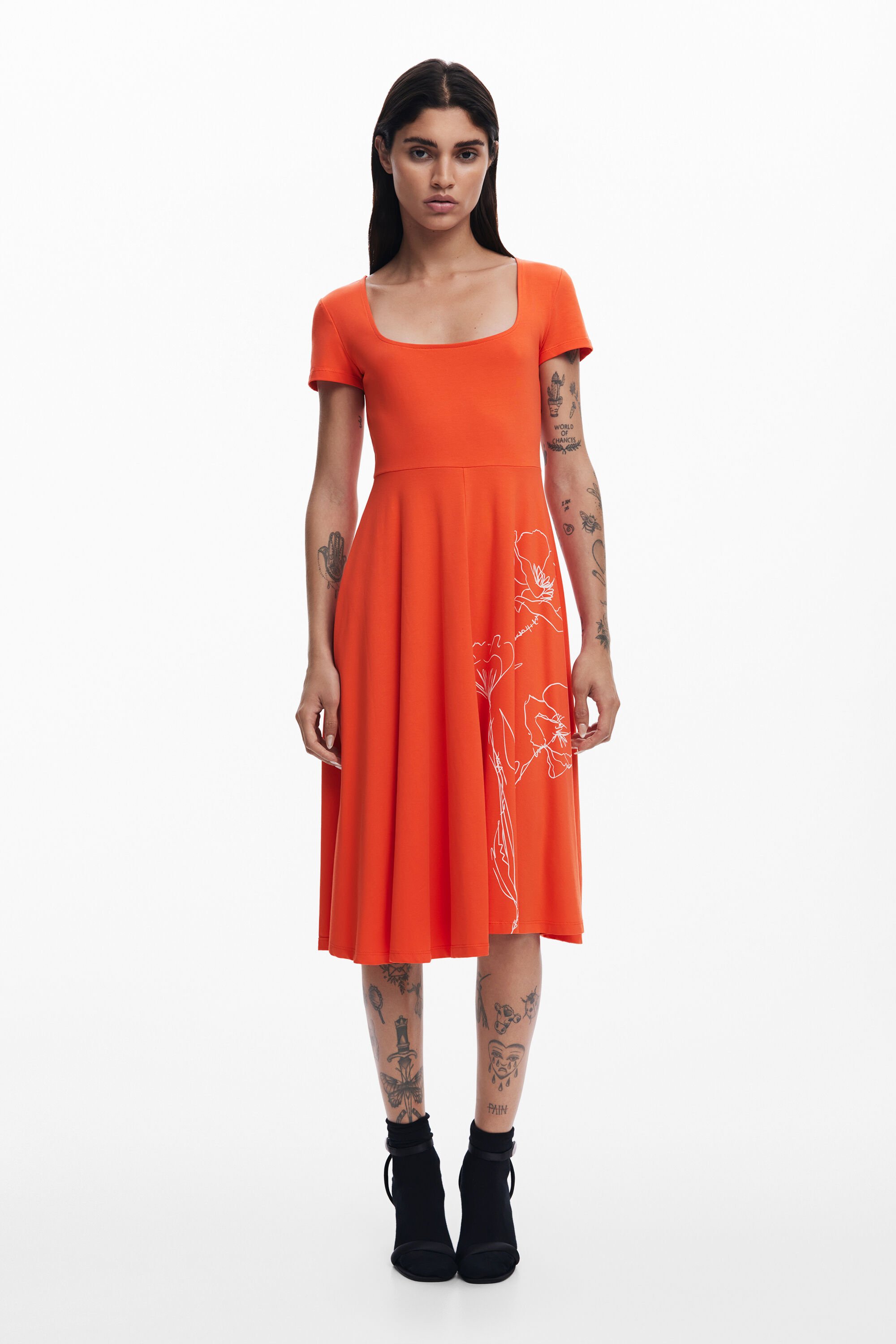 Desigual Laag uitgesneden midijurk - ORANGE
