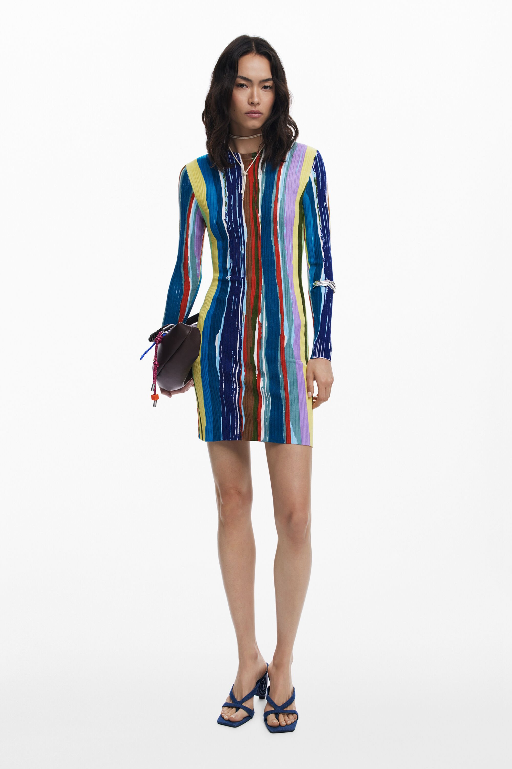 Desigual Geribde jurk met gekleurde strepen - MATERIAL FINISHES