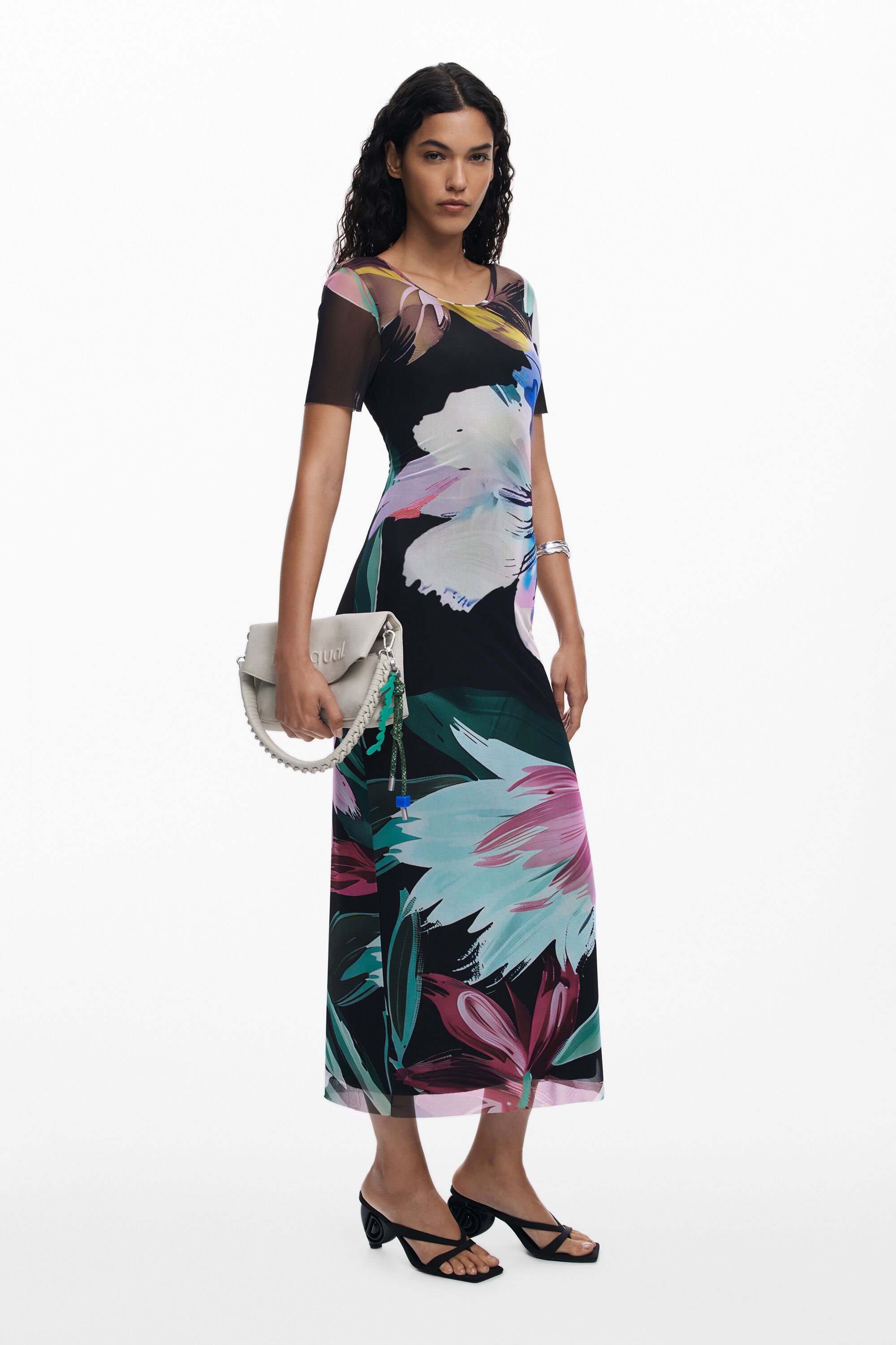 Desigual Nauwsluitende jurk met aquarel bloemen - BLACK