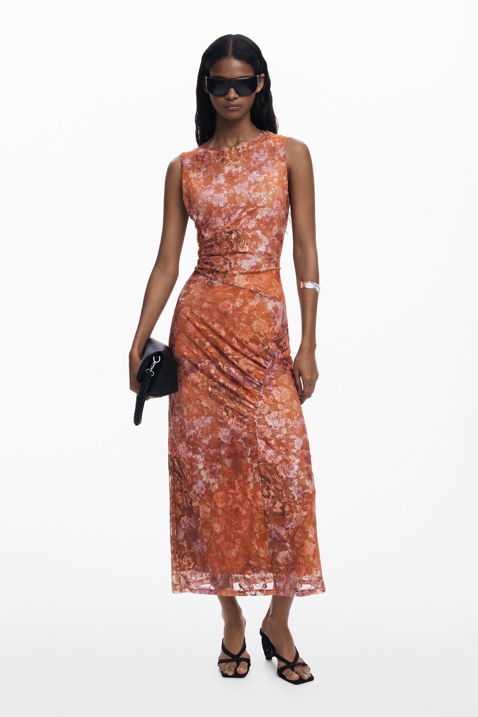 Desigual Gedrapeerde bloemenjurk - BROWN